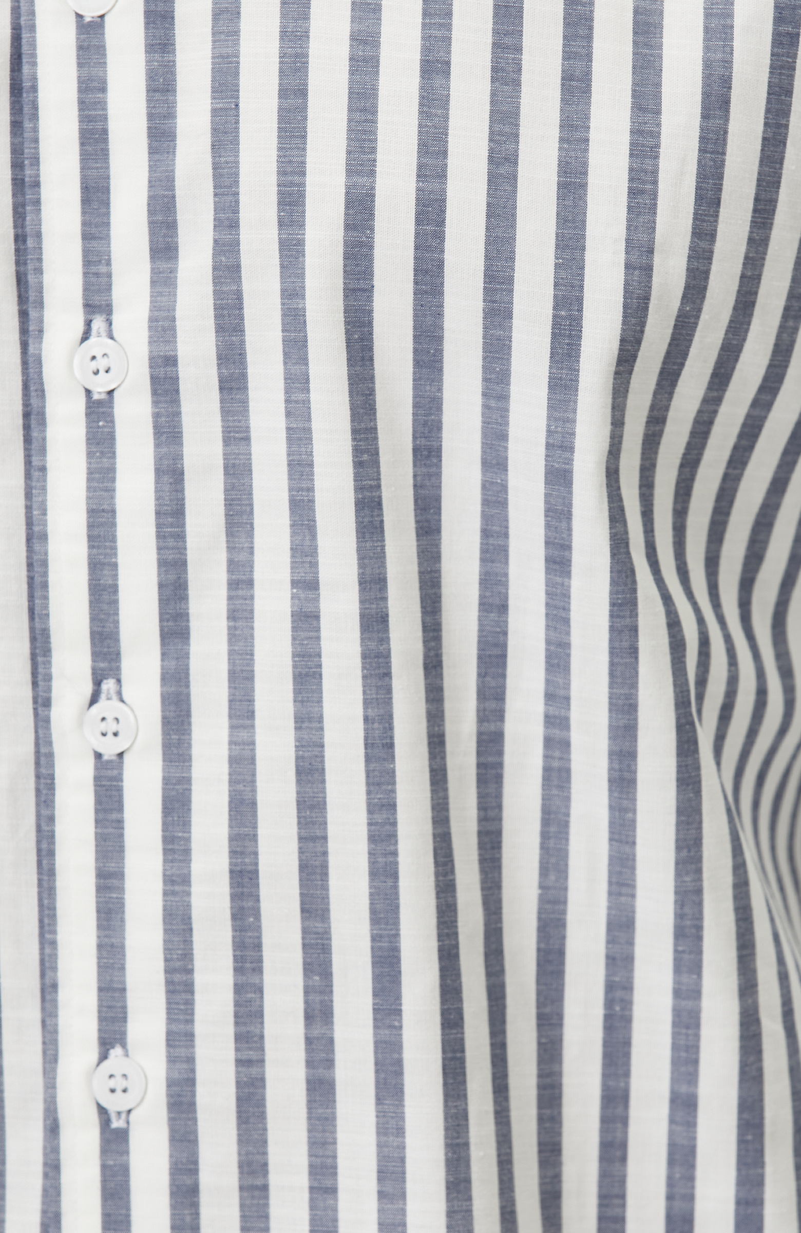 Ekru Mavi Çizgili Keten Gömlek