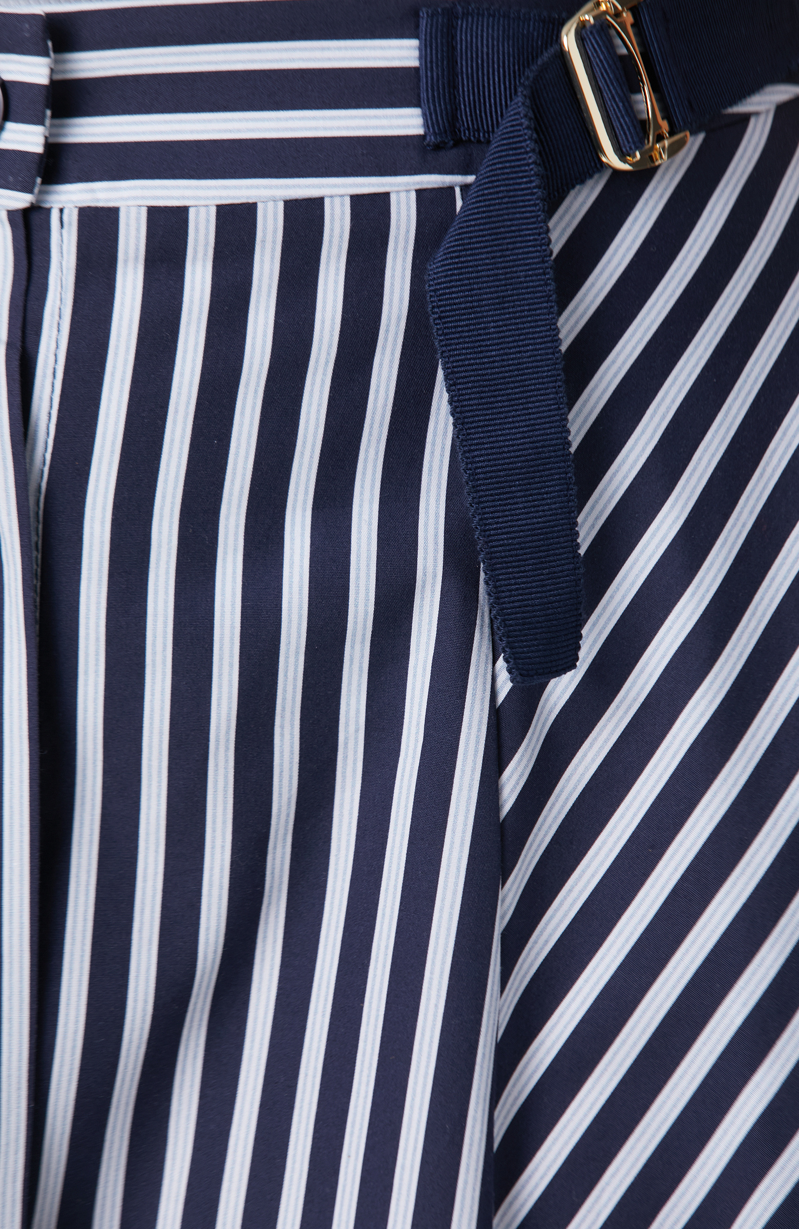 Lacivert Kırık Beyaz Çizgi Desenli Midi Etek