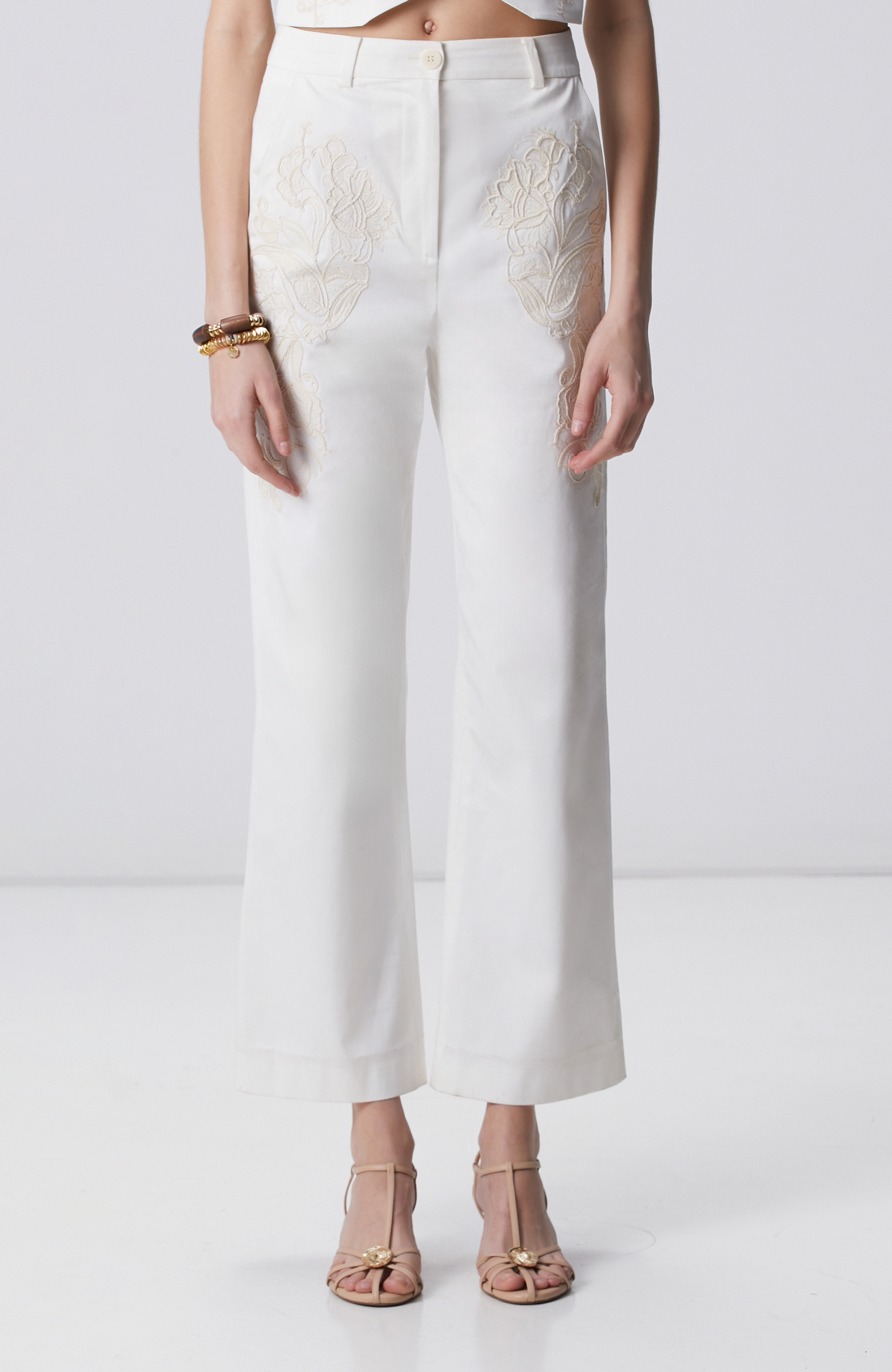 Limited Kırık Beyaz Nakışlı Pantolon