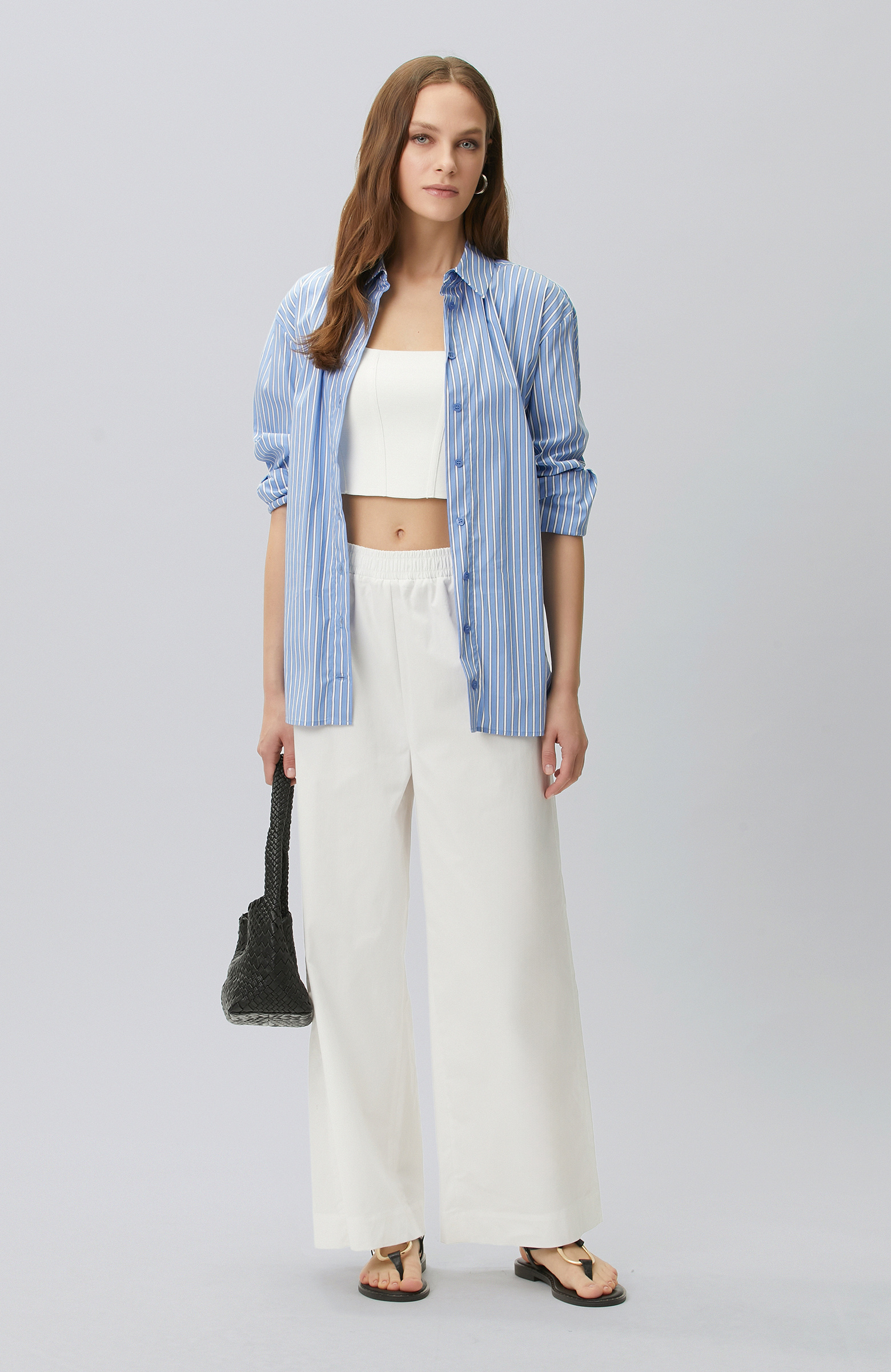 White Elastic Waist Loose Trousers