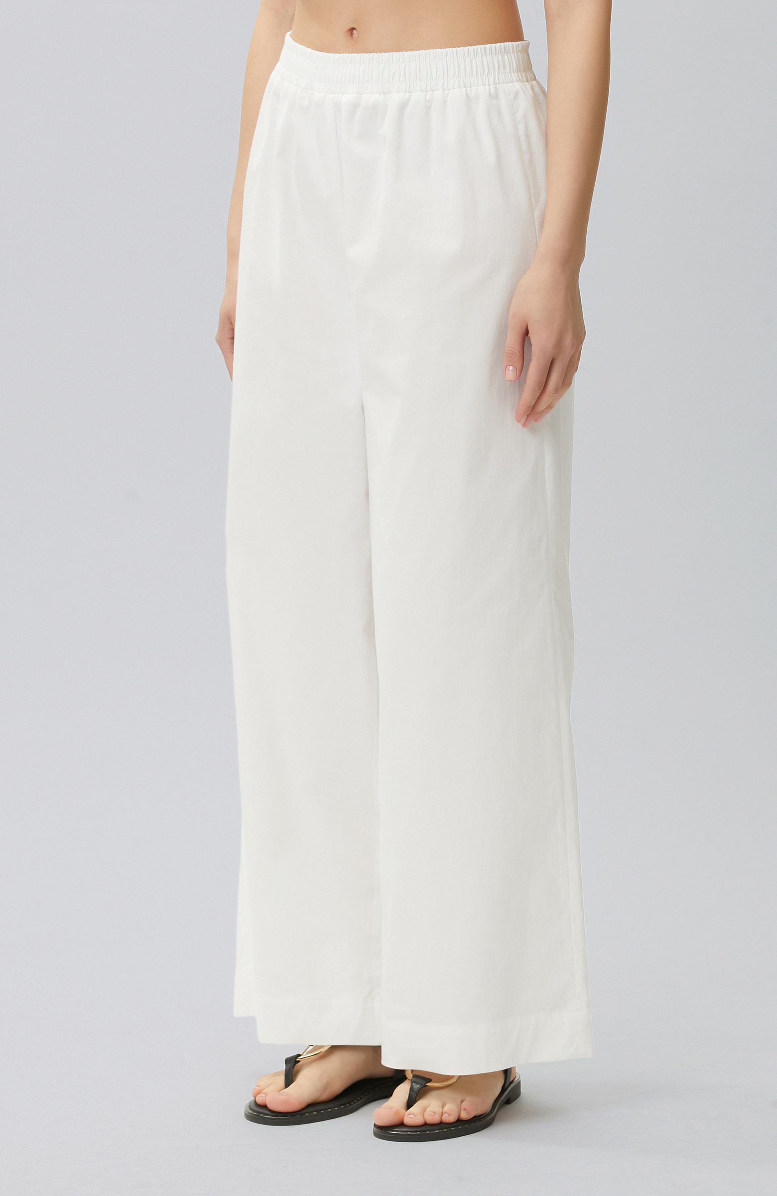 White Elastic Waist Loose Trousers