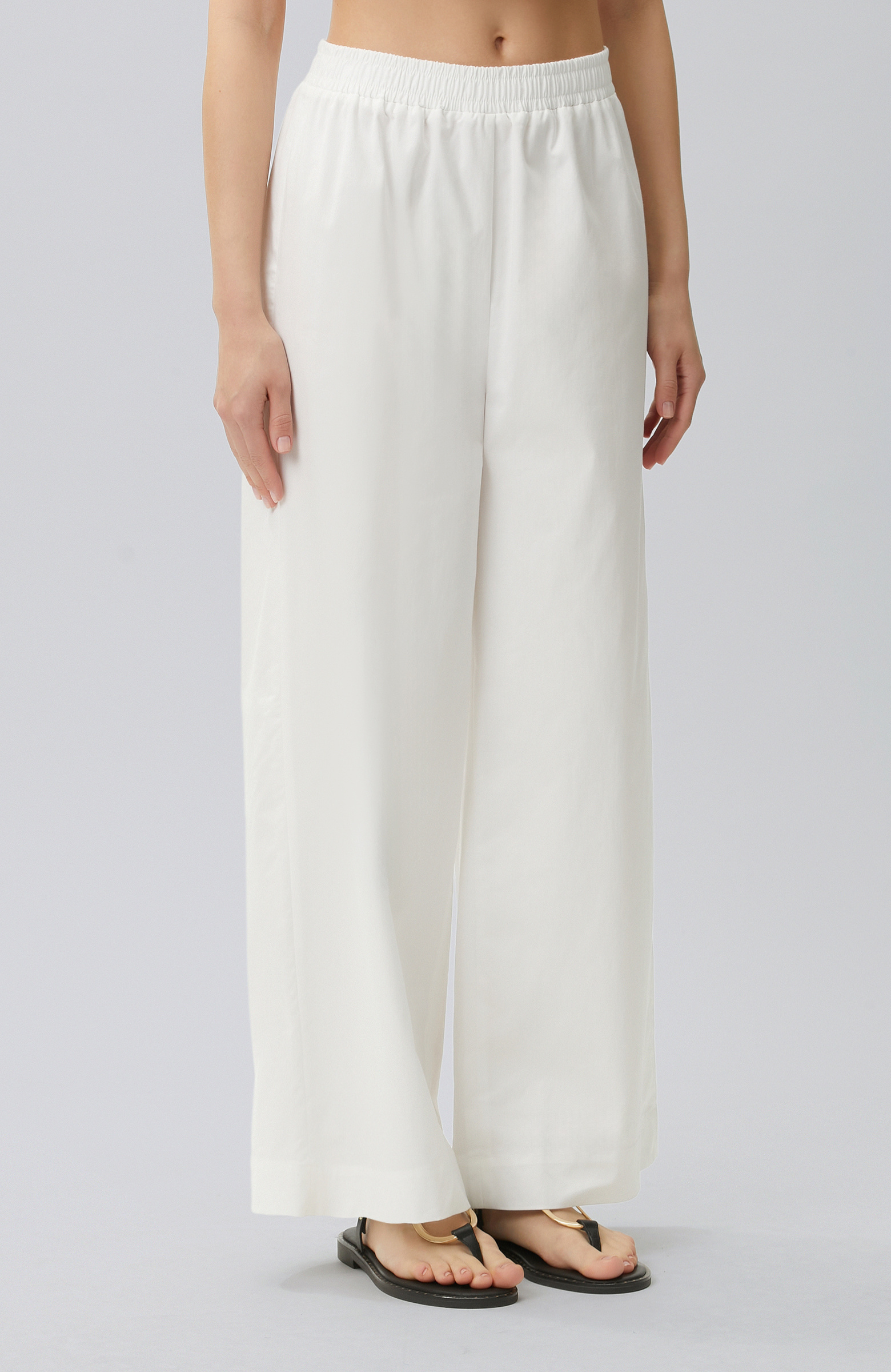 White Elastic Waist Loose Trousers