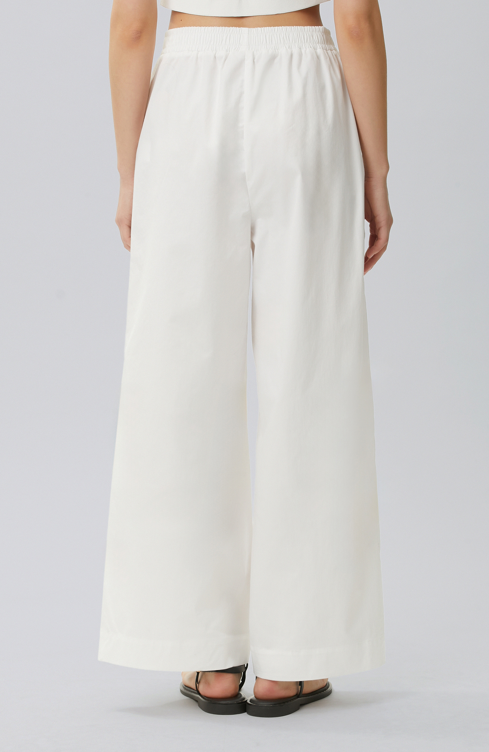 White Elastic Waist Loose Trousers