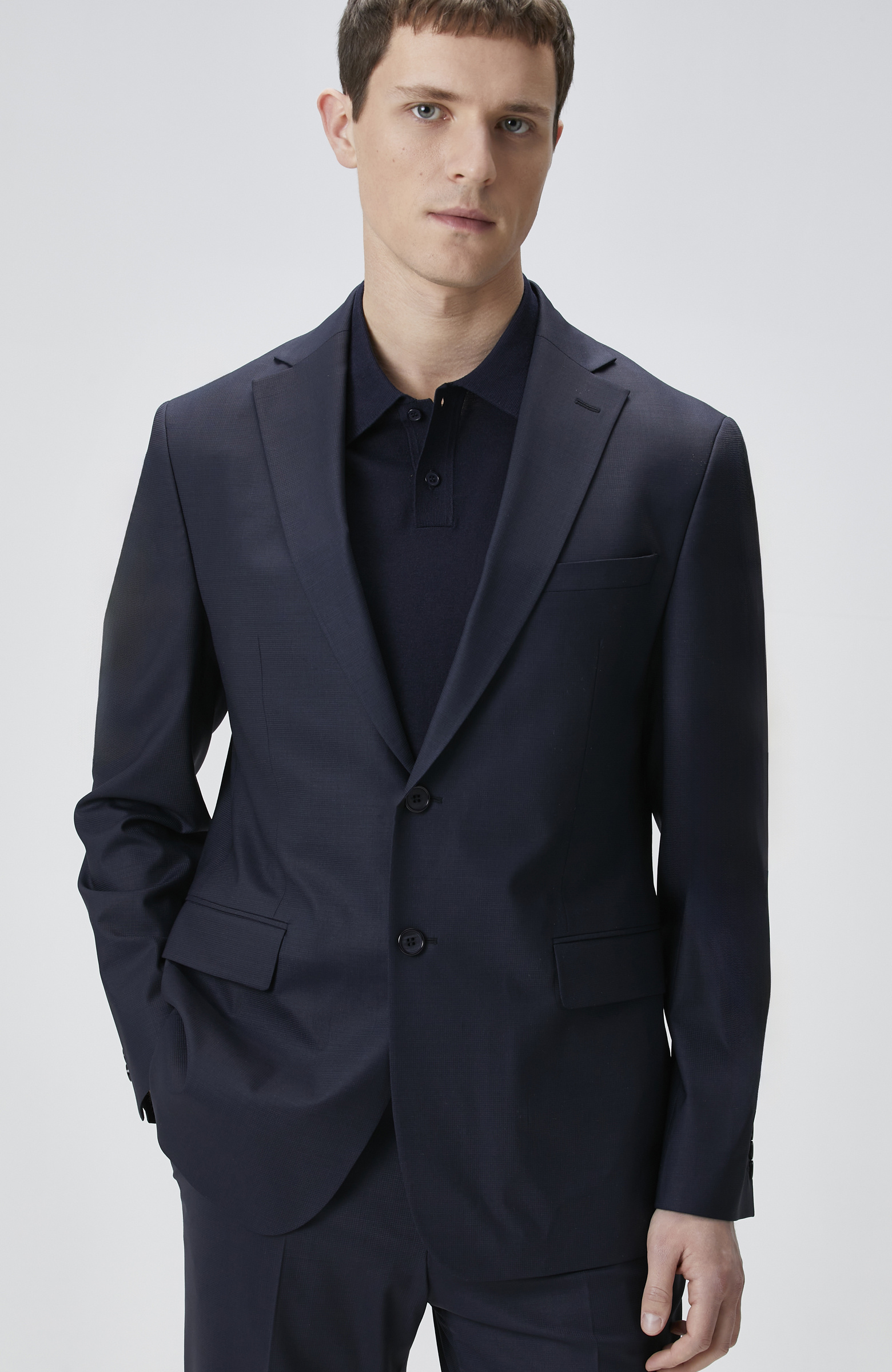 Lacivert Kazayağı Desen Yün Karışımlı Takım Elbise