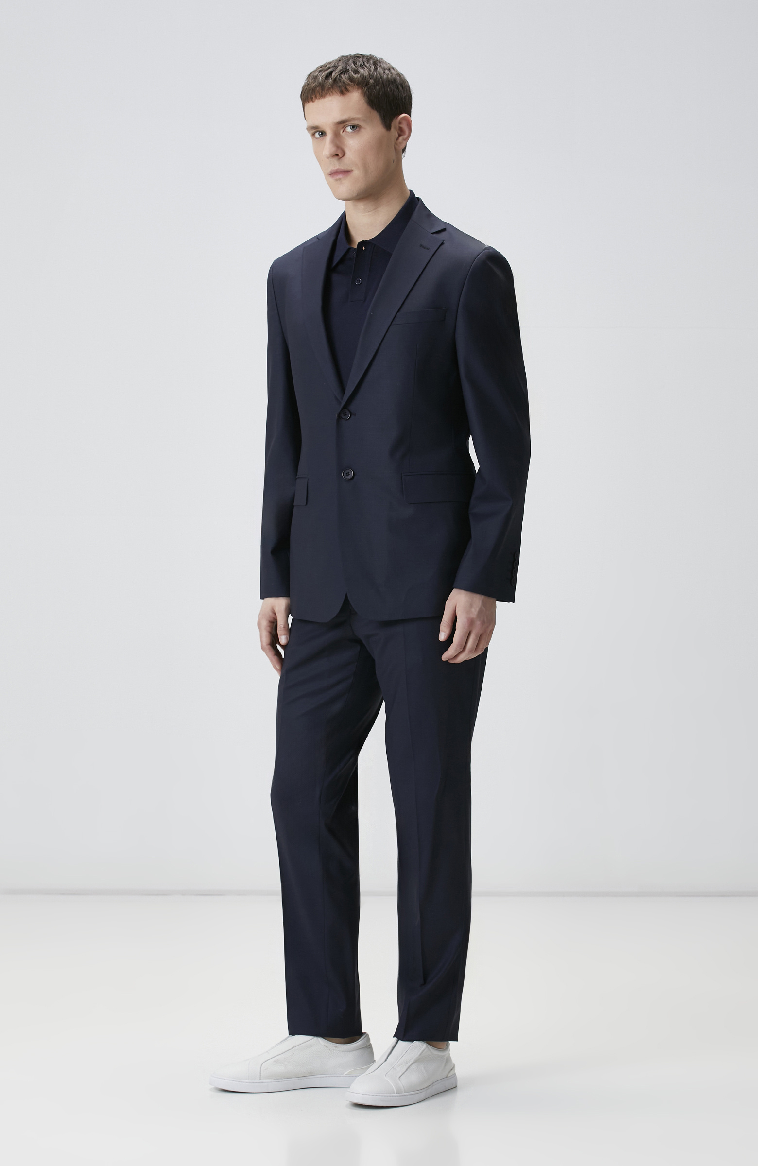 Lacivert Kazayağı Desen Yün Karışımlı Takım Elbise