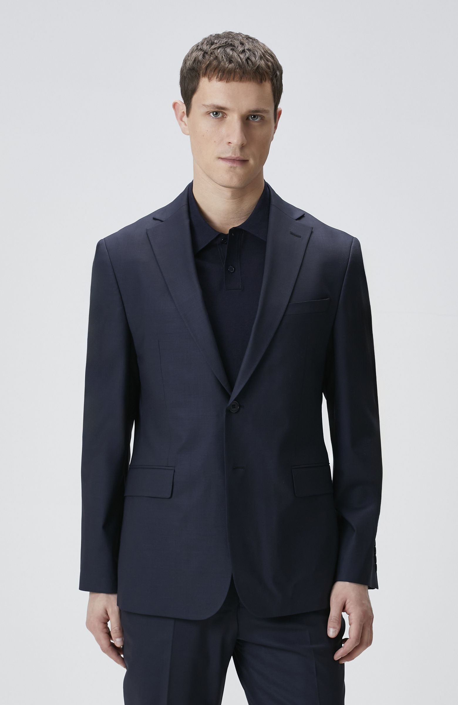 Lacivert Kazayağı Desen Yün Karışımlı Takım Elbise