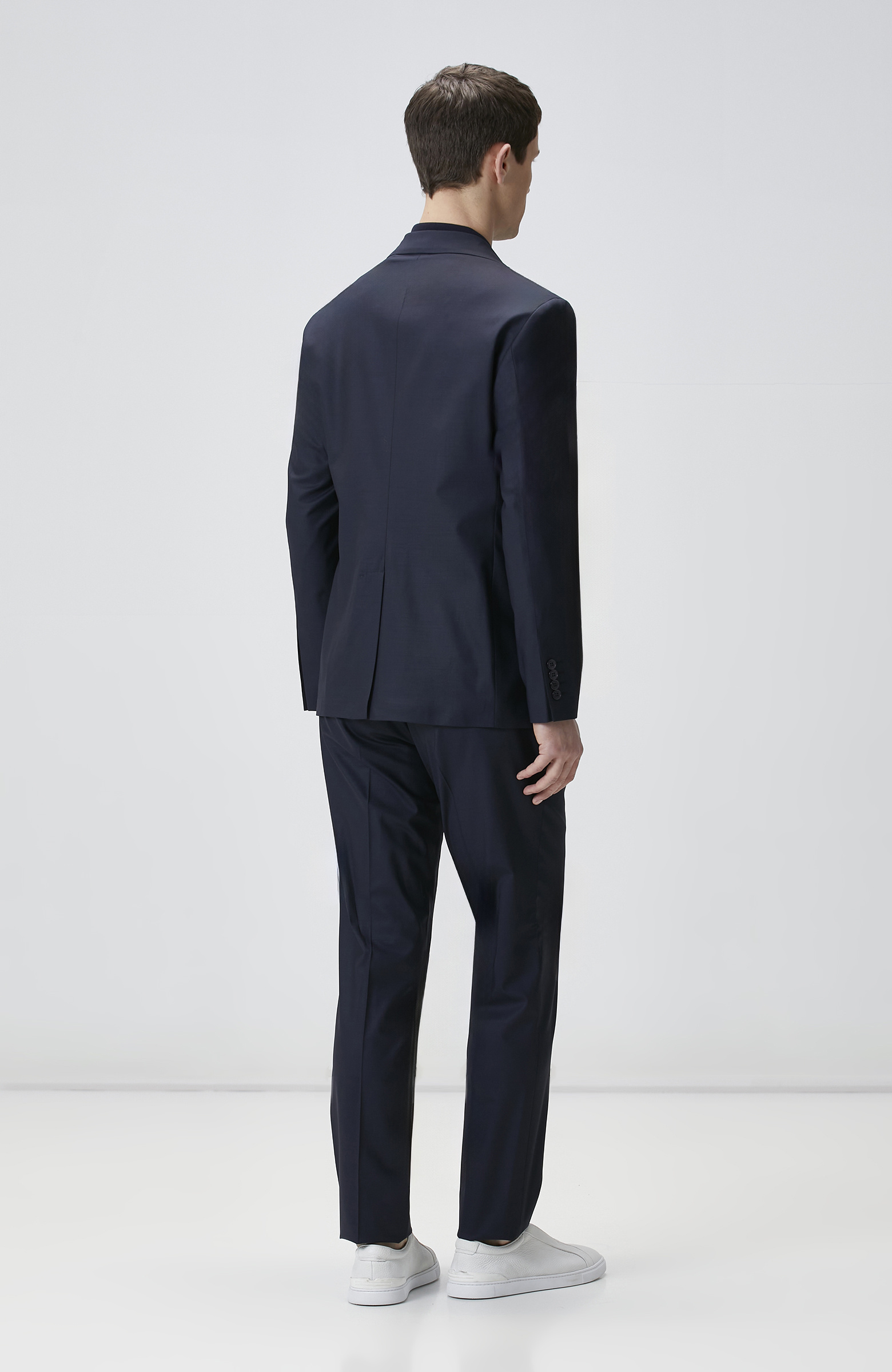 Lacivert Kazayağı Desen Yün Karışımlı Takım Elbise