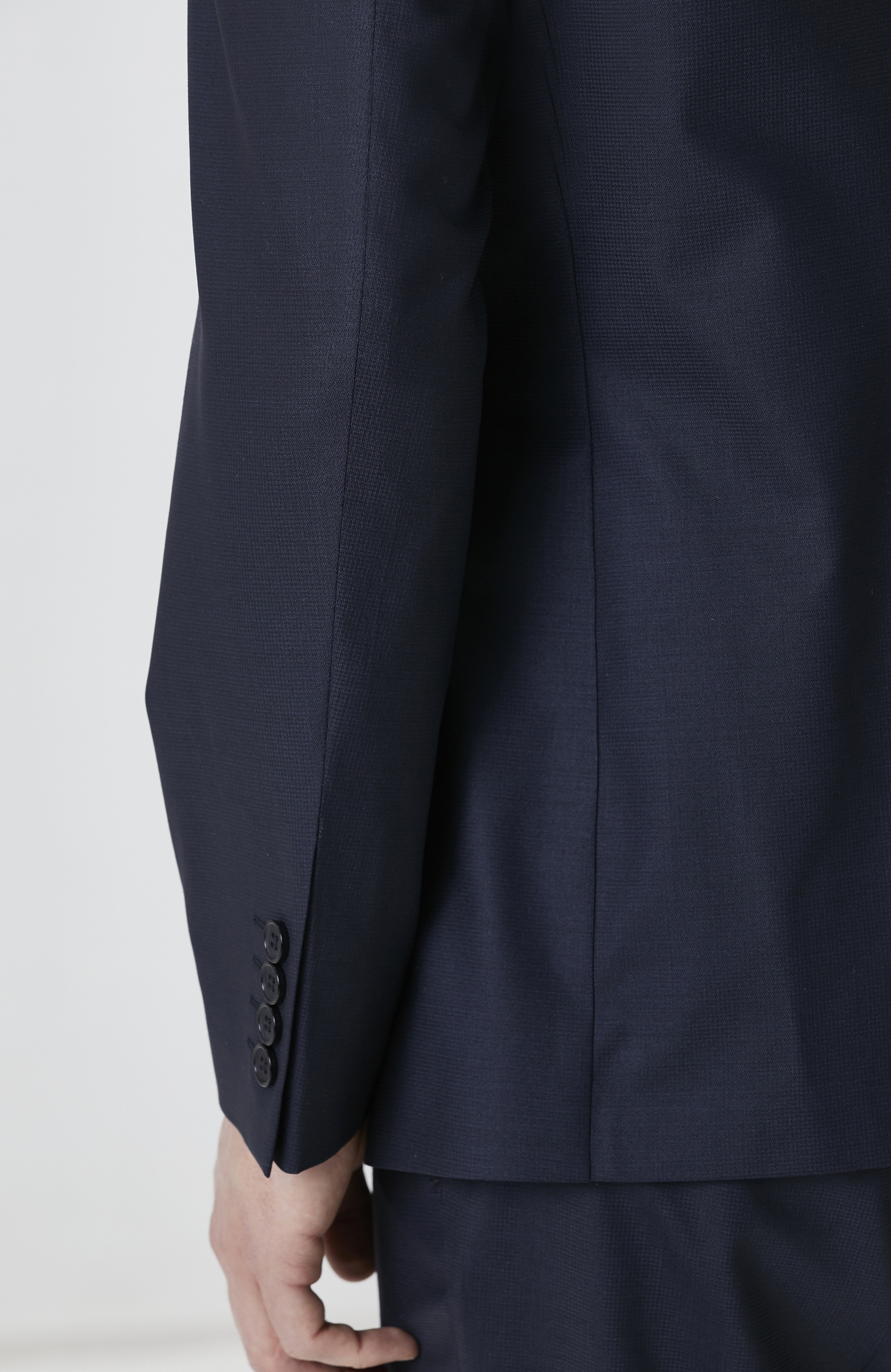 Lacivert Kazayağı Desen Yün Karışımlı Takım Elbise