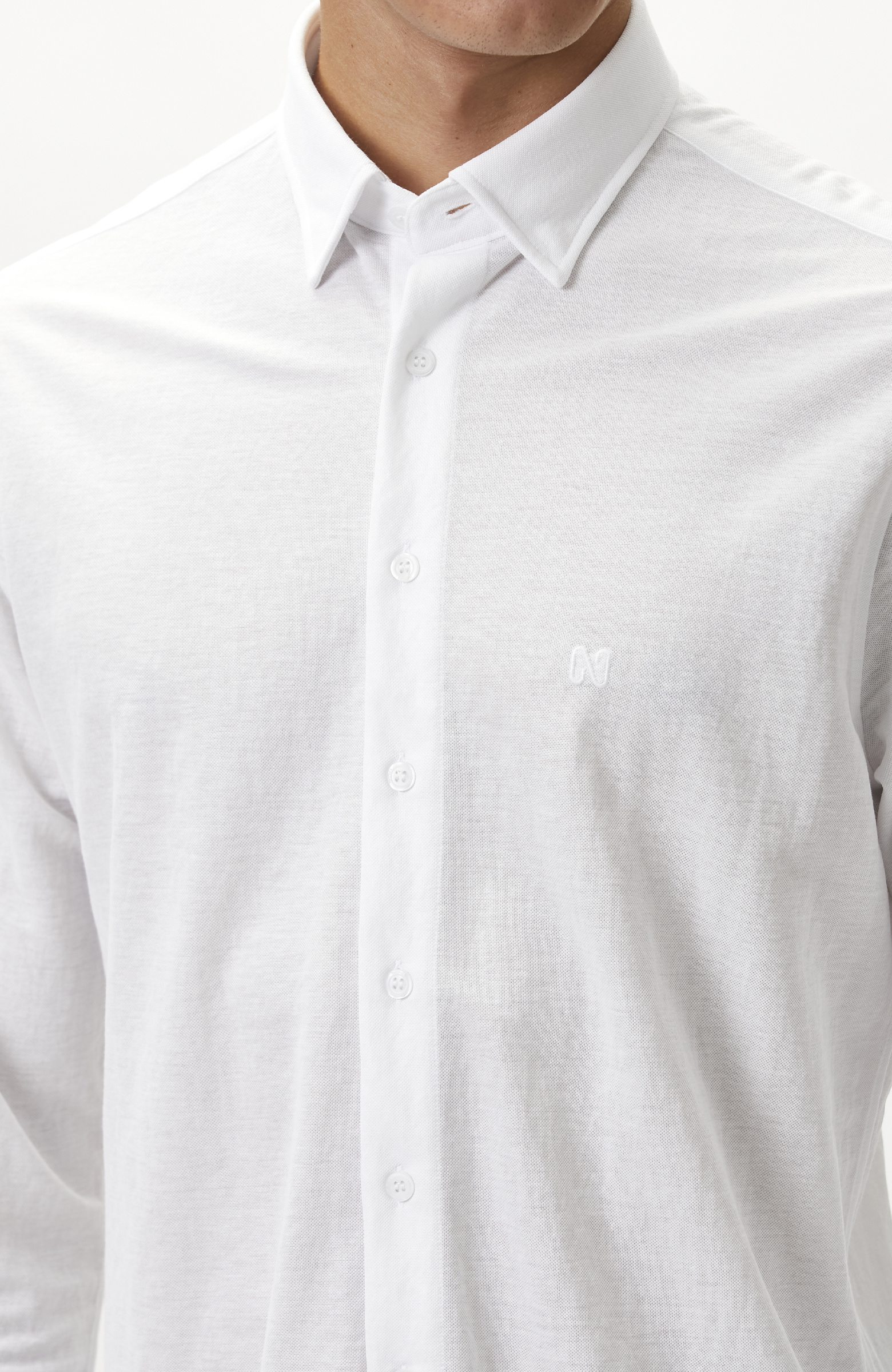 Slim Fit Beyaz Uzun Kol Örme Gömlek