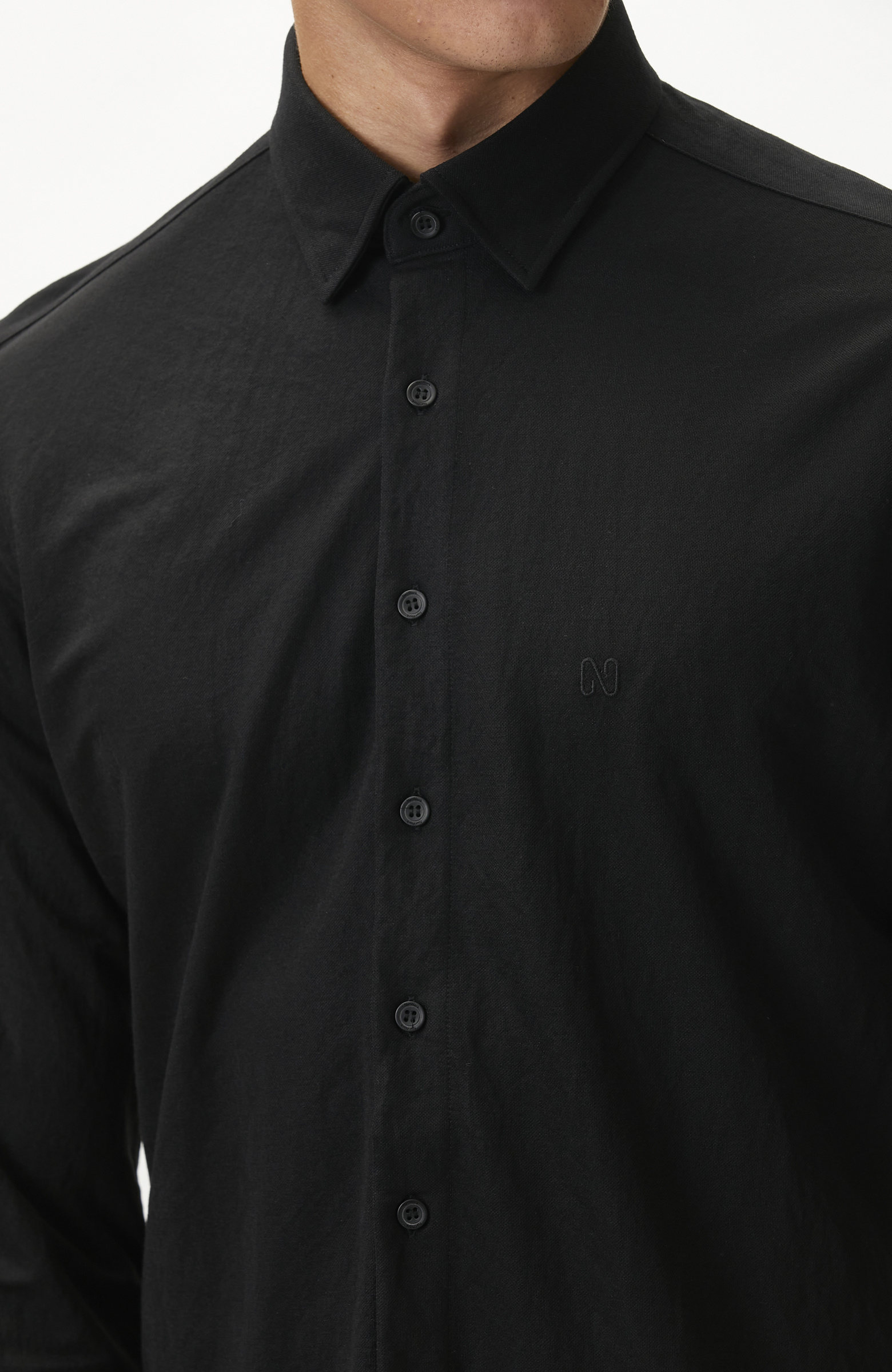 Slim Fit Siyah Uzun Kol Örme Gömlek