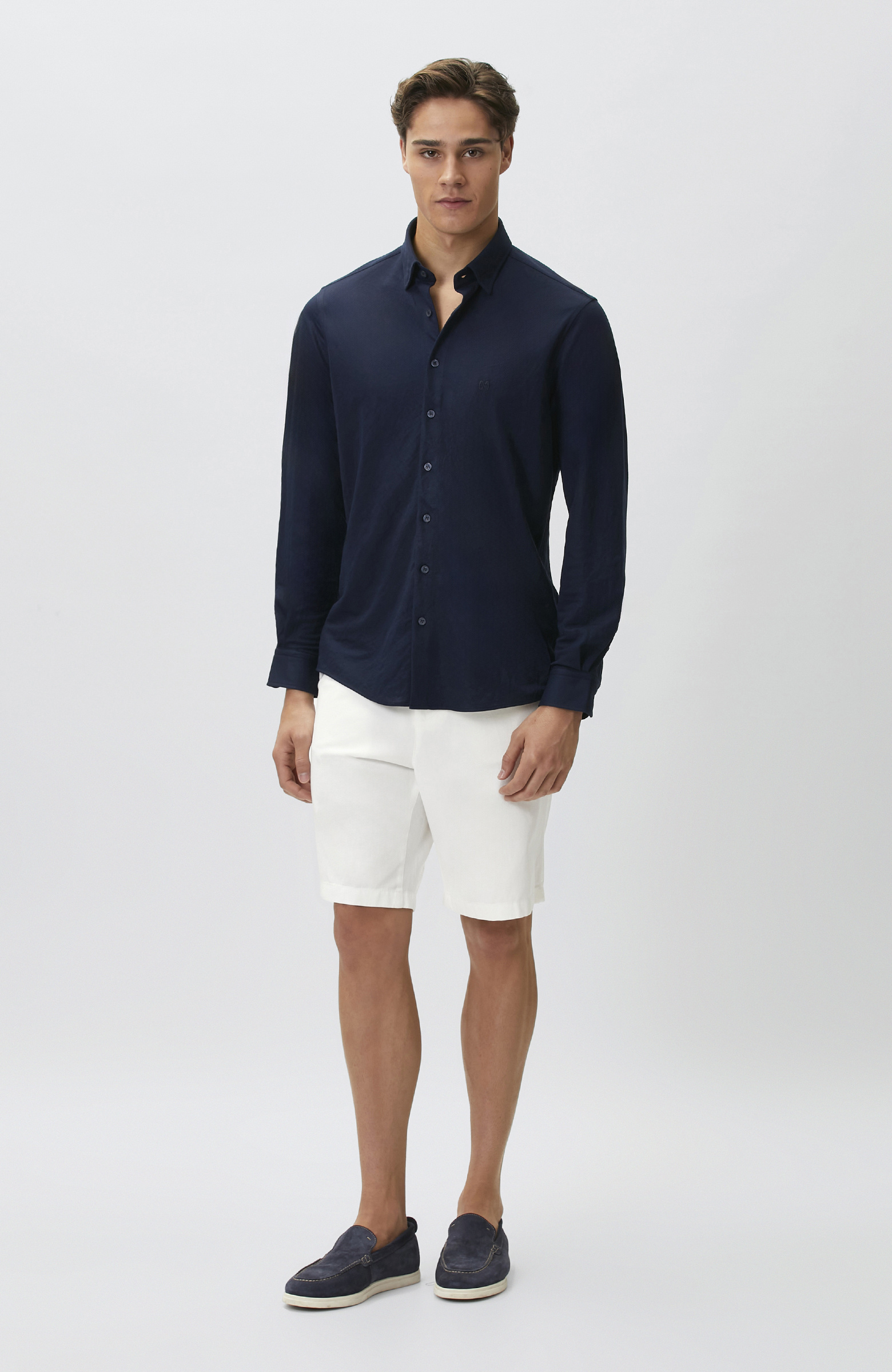 Slim Fit Lacivert Uzun Kol Örme Gömlek