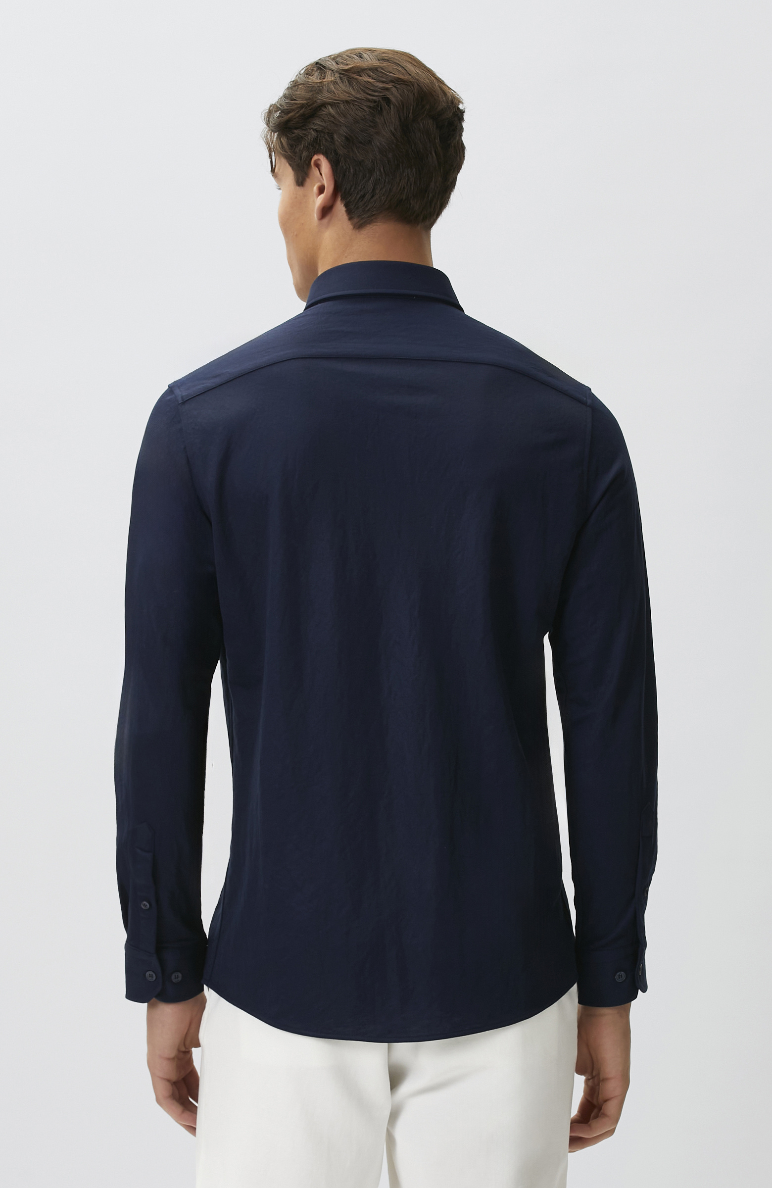Slim Fit Lacivert Uzun Kol Örme Gömlek