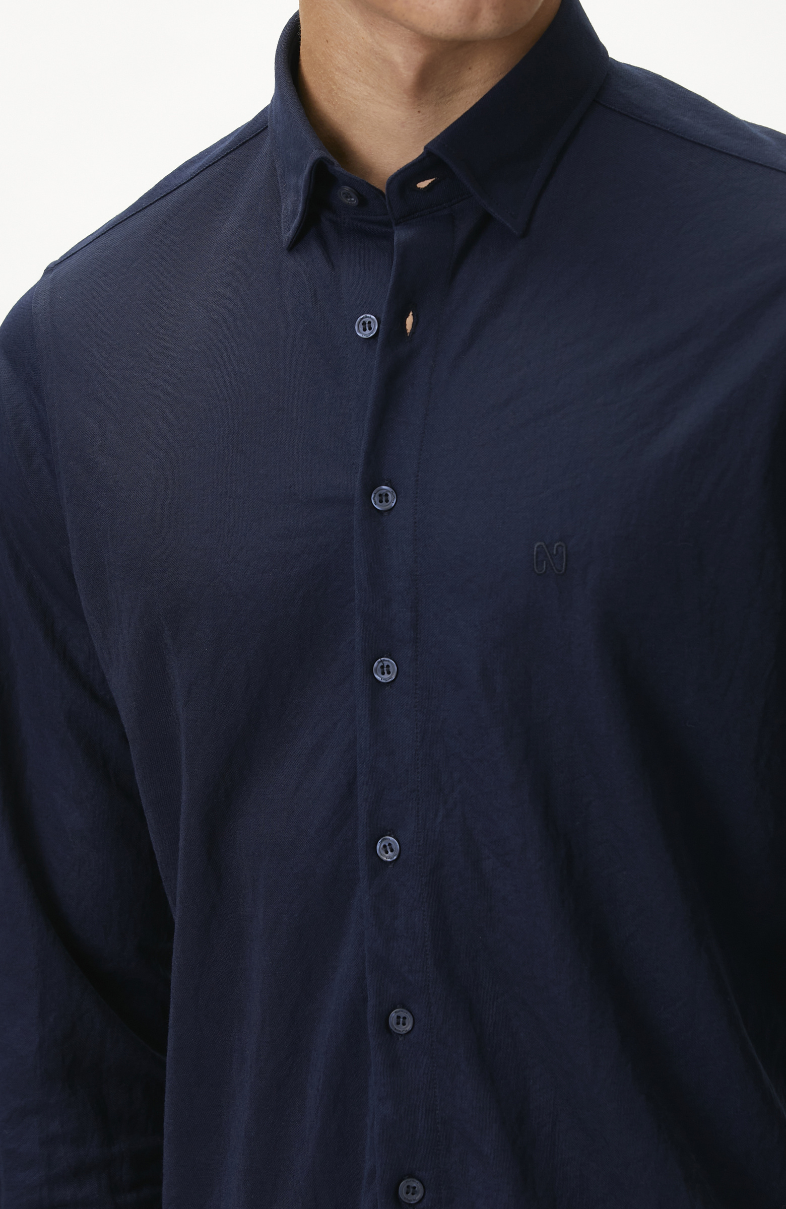 Slim Fit Lacivert Uzun Kol Örme Gömlek