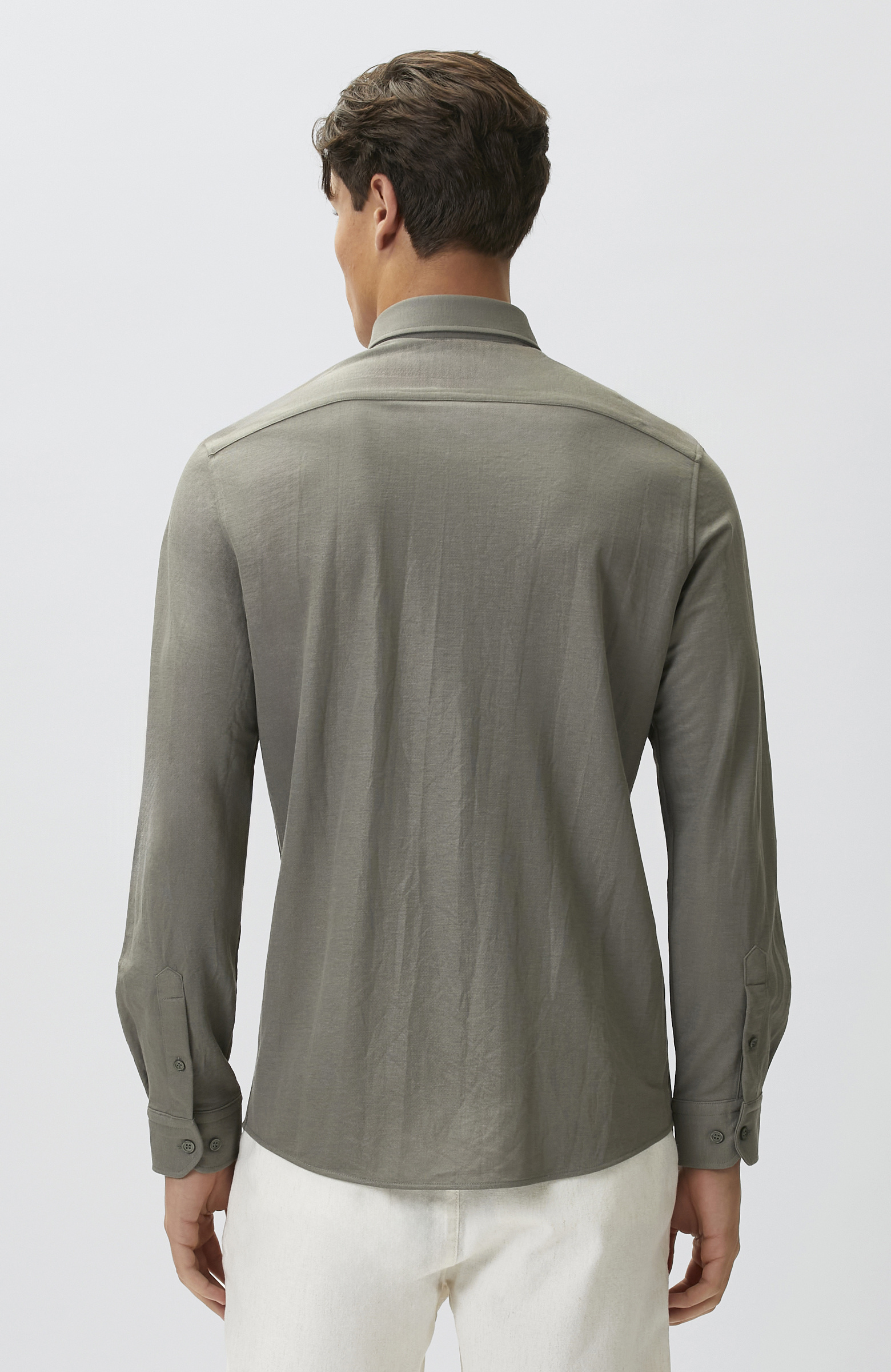 Slim Fit Haki Uzun Kol Örme Gömlek