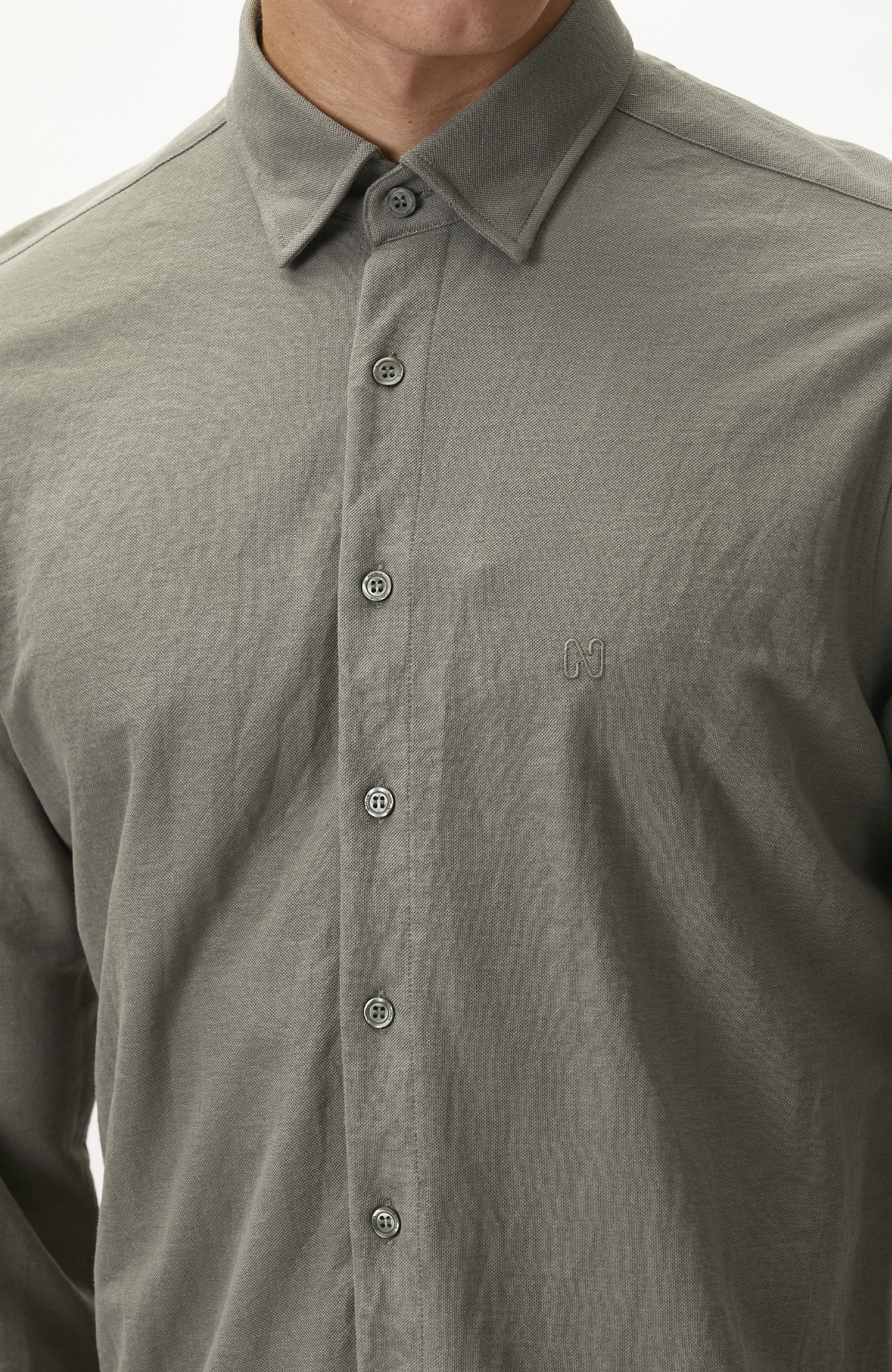 Slim Fit Haki Uzun Kol Örme Gömlek
