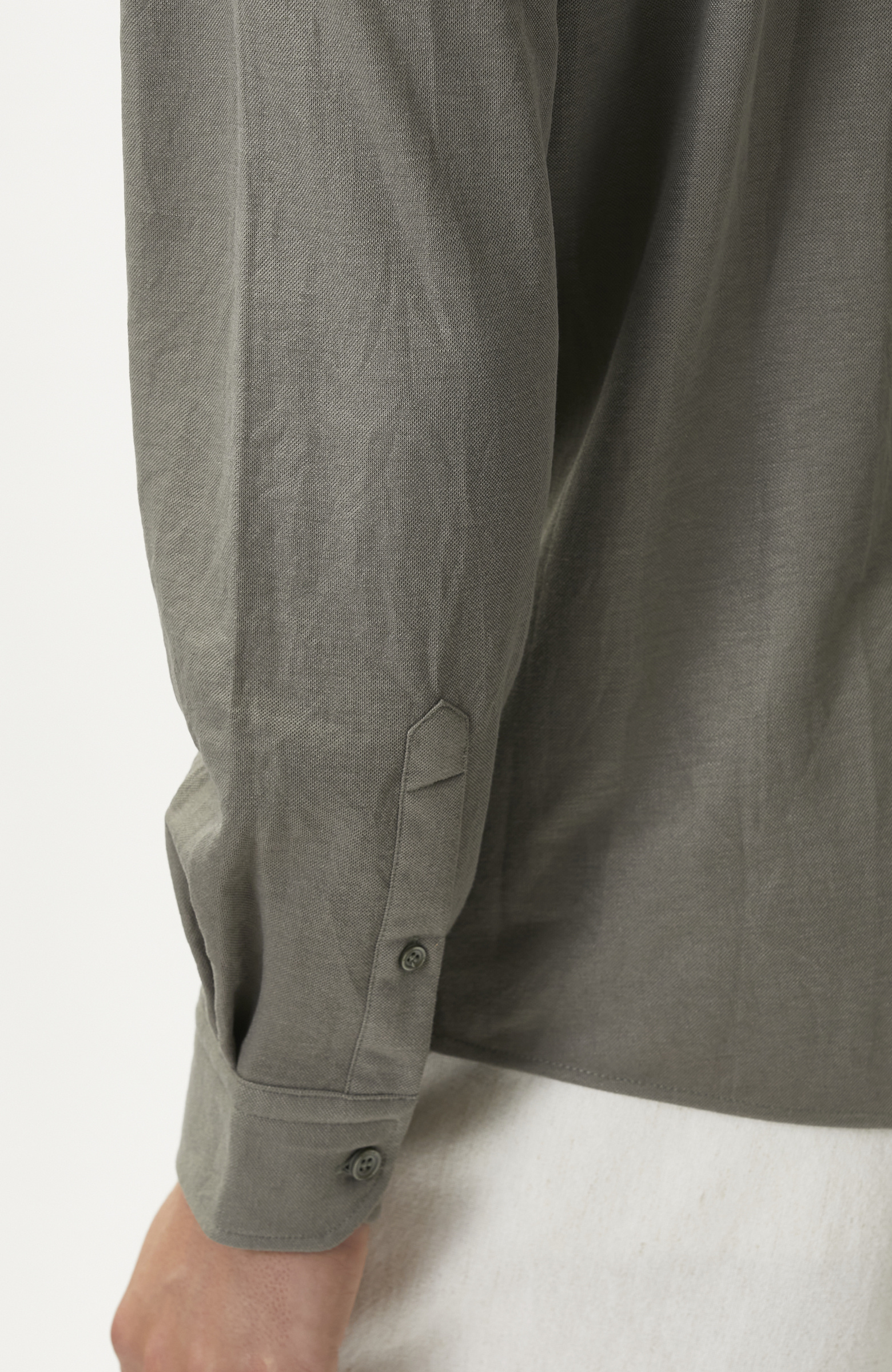 Slim Fit Haki Uzun Kol Örme Gömlek