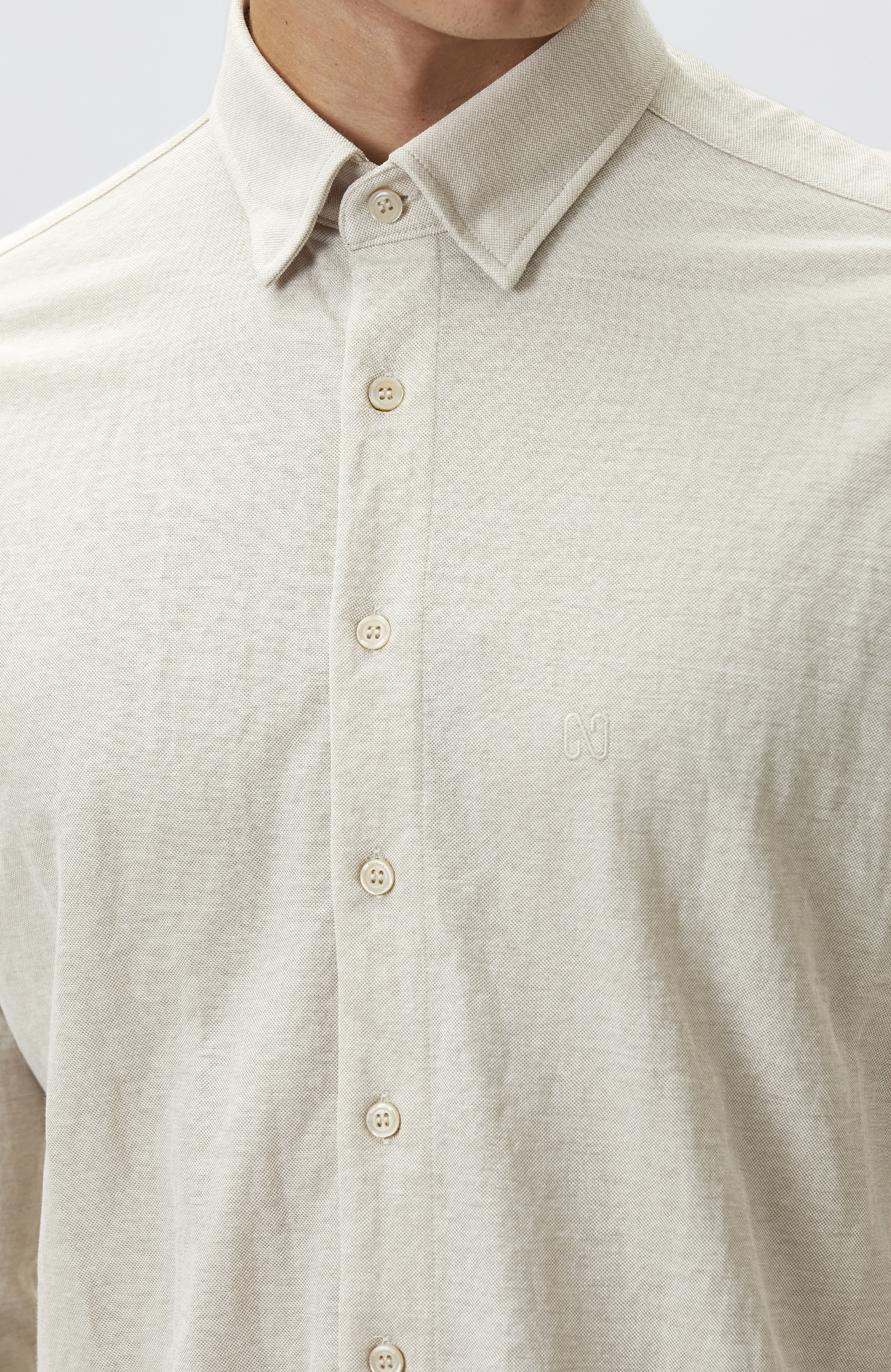 Slim Fit Bej Uzun Kol Örme Gömlek