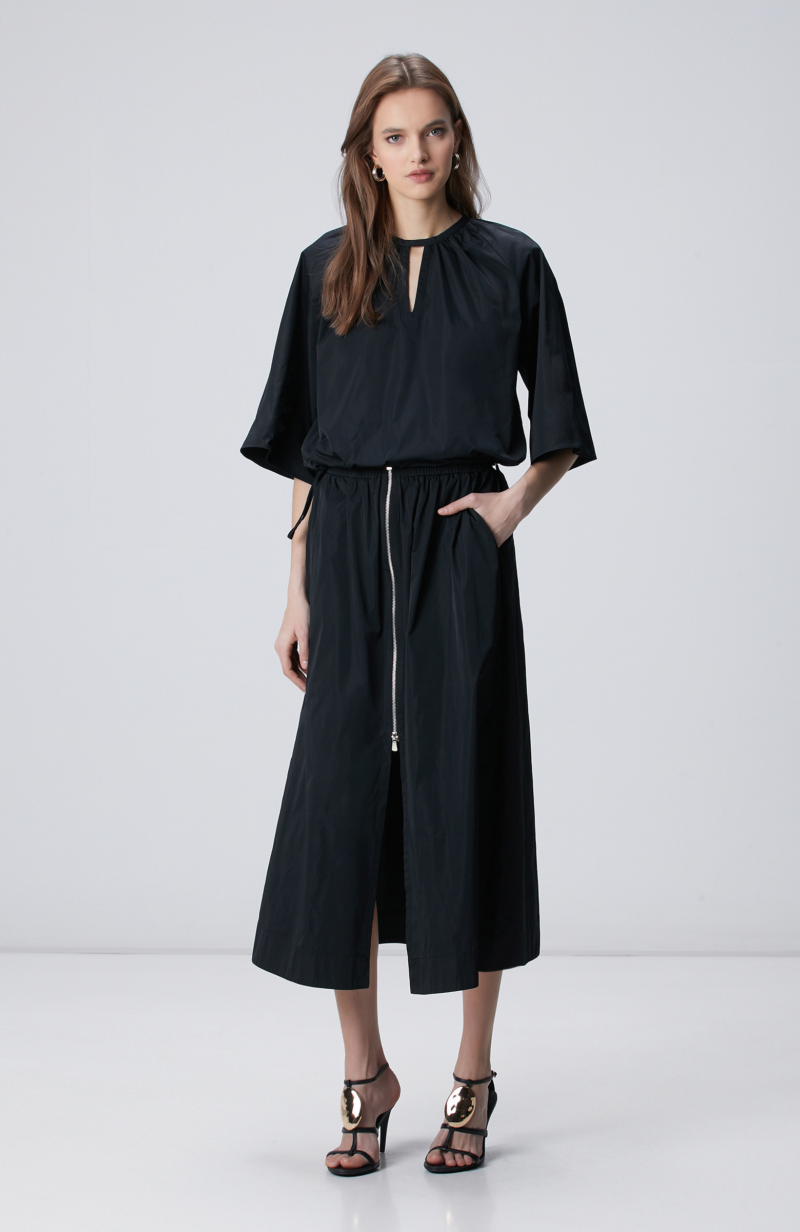 Siyah Crop Tafta Bluz