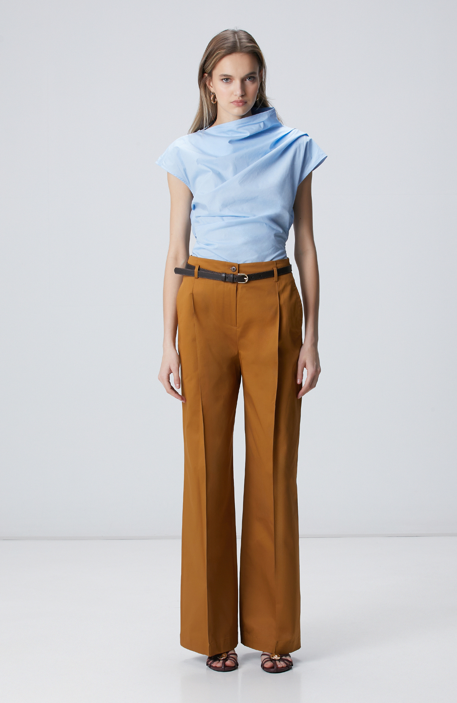 Light Blue Asymmetrical Collar Blouse