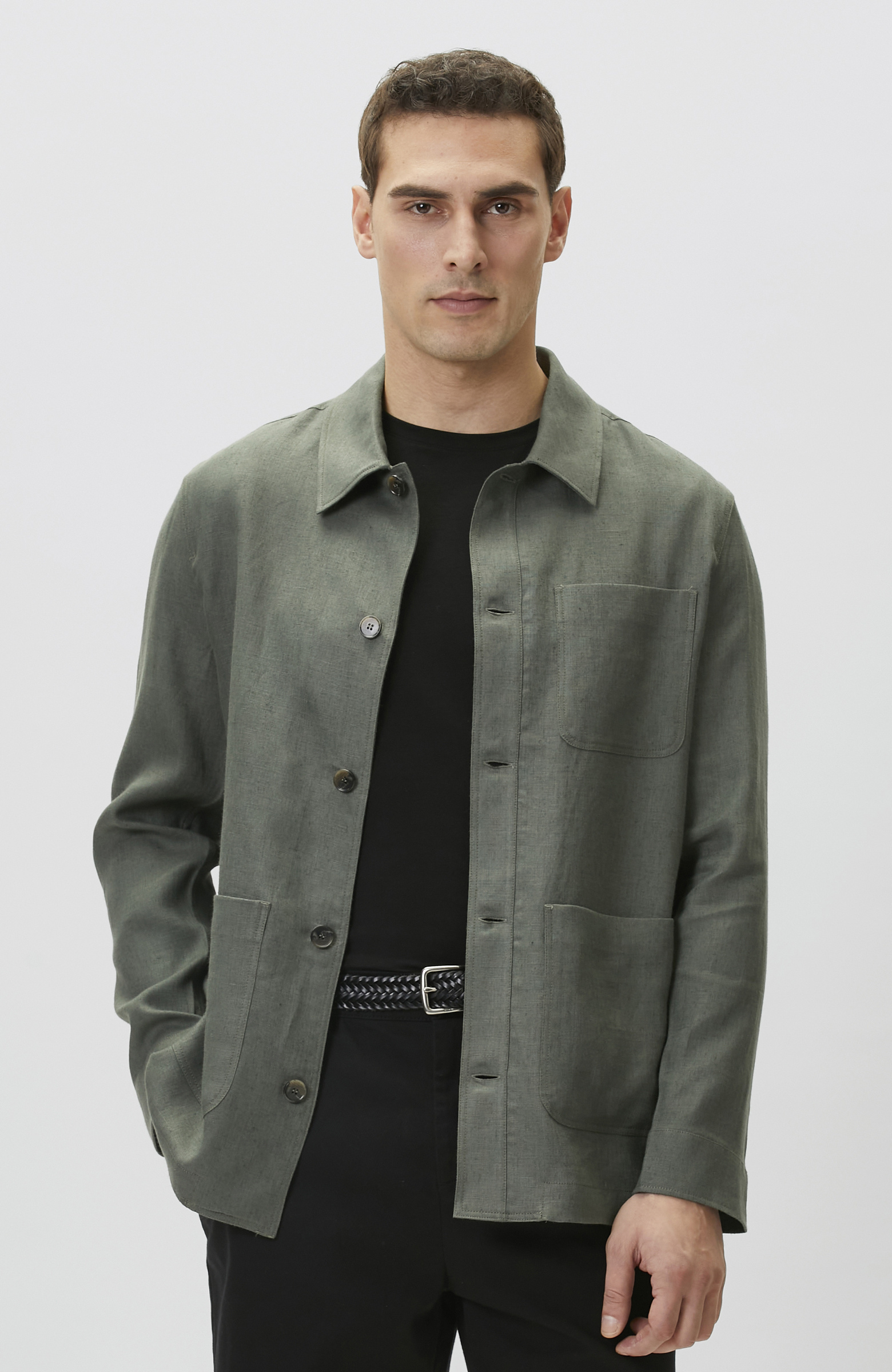 Haki Keten Dış Gömlek