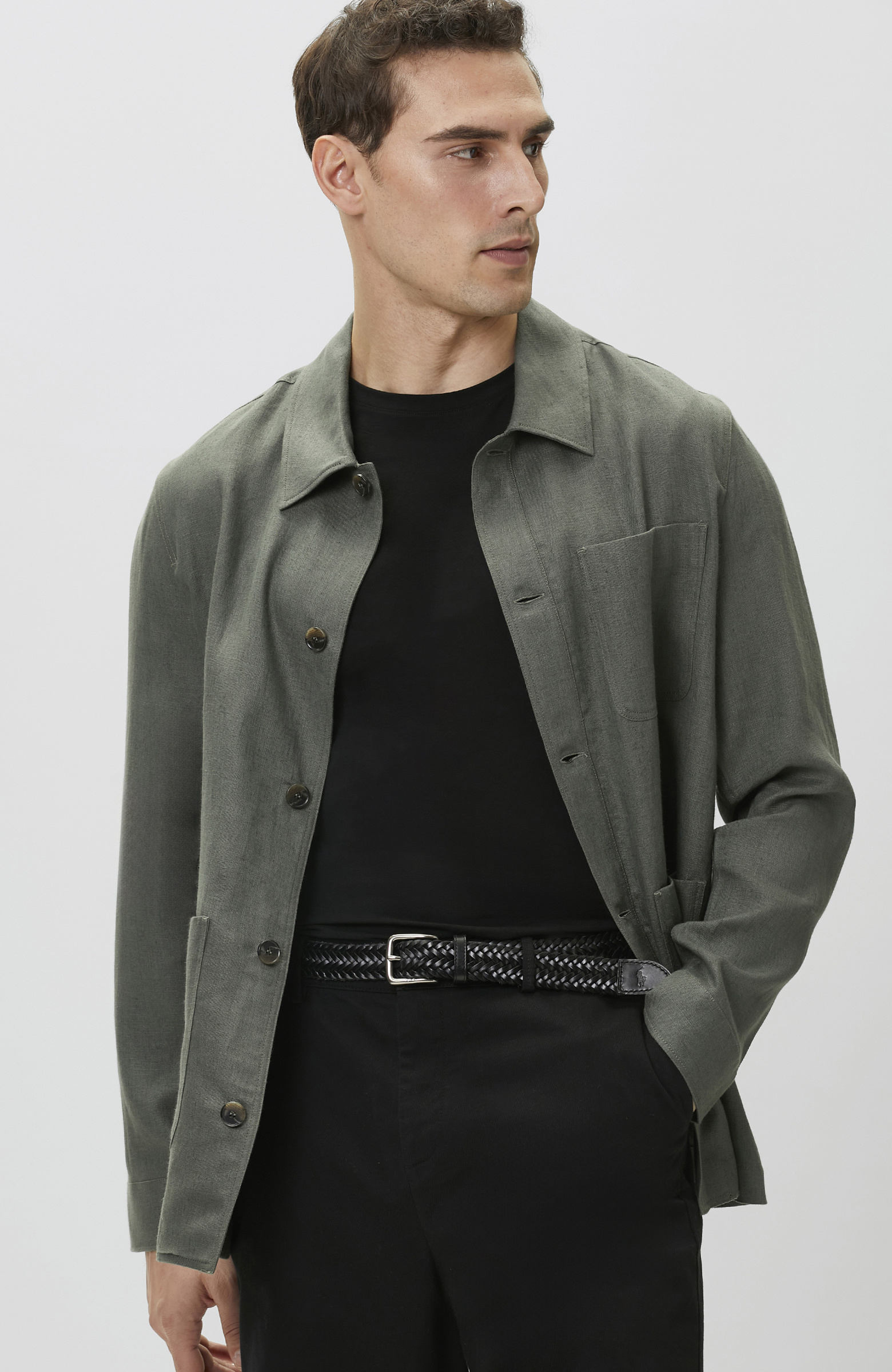 Haki Keten Dış Gömlek