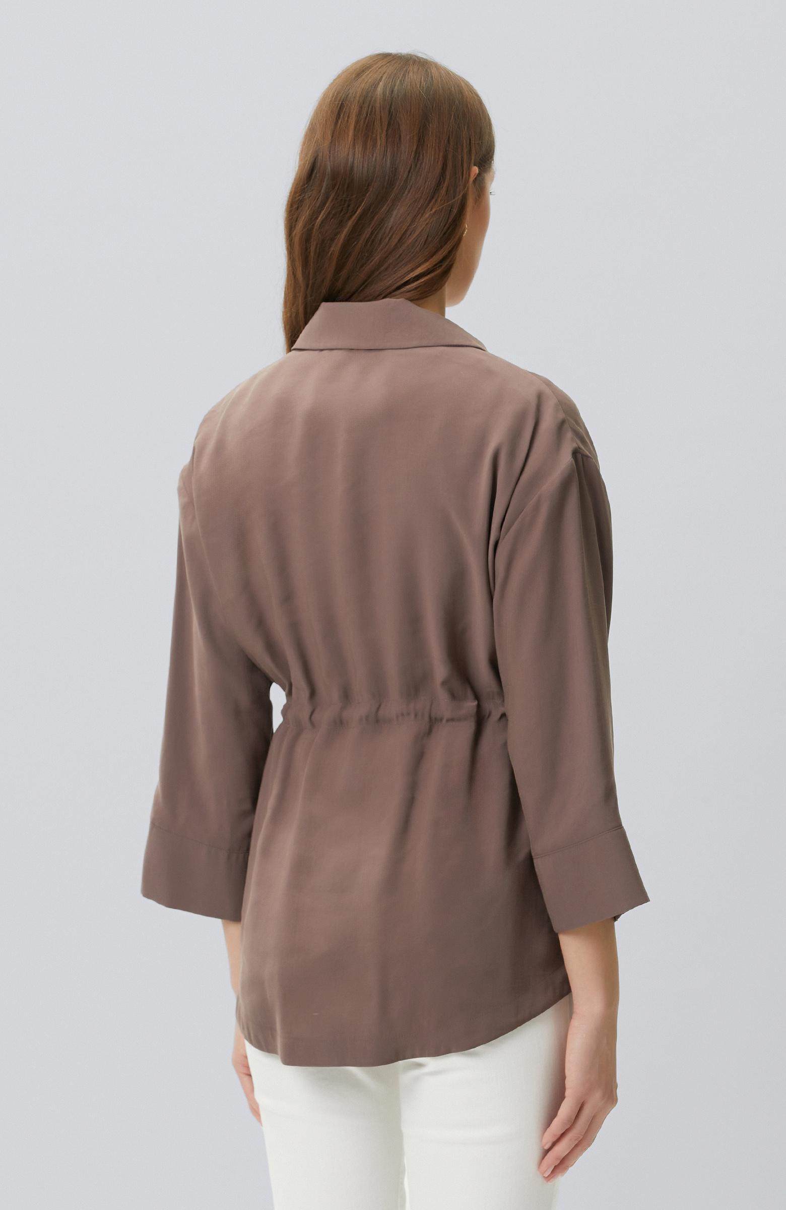 Kahverengi Beli Büzgülü Fermuarlı Astarsız Ceket