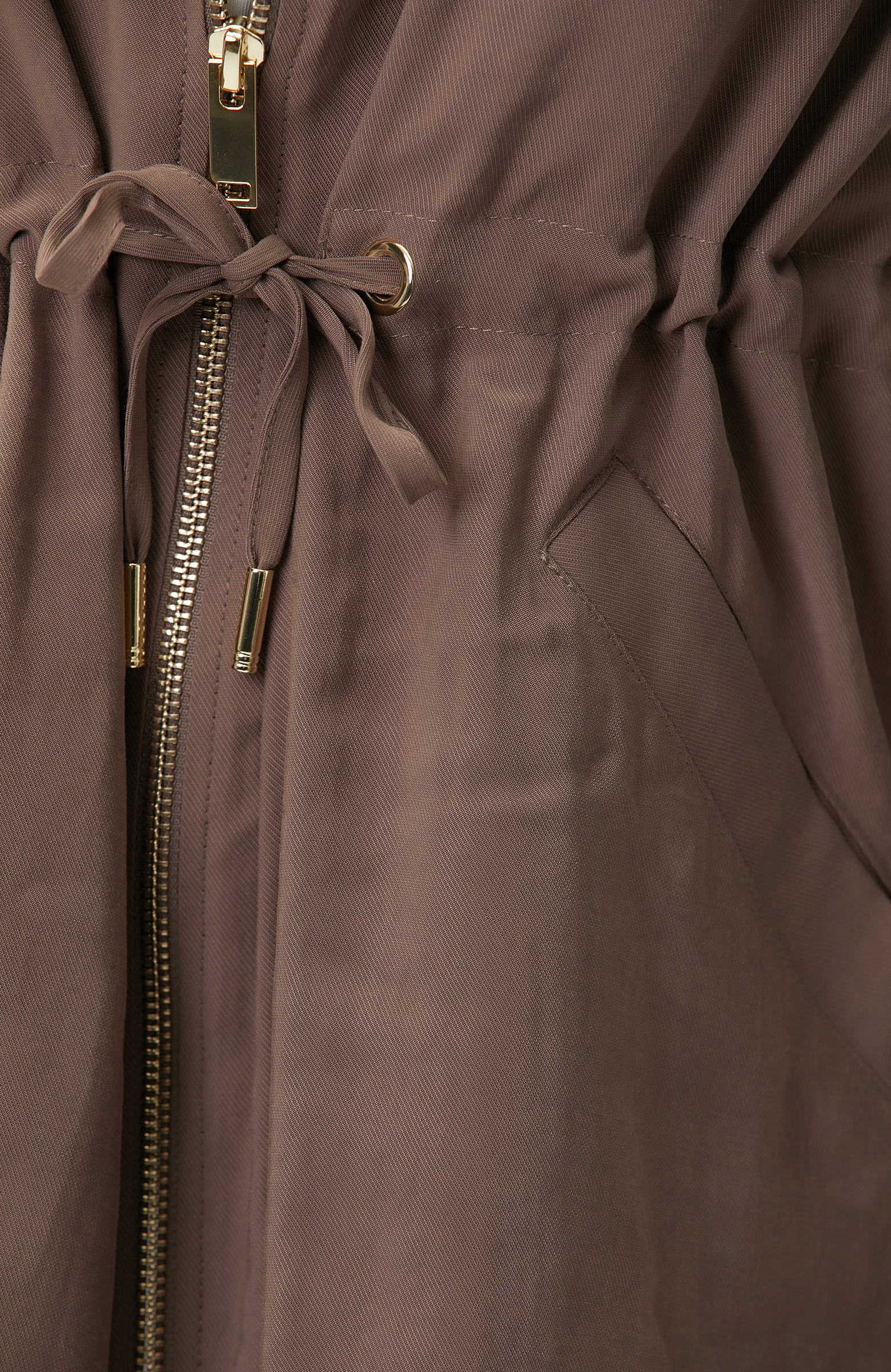 Kahverengi Beli Büzgülü Fermuarlı Astarsız Ceket