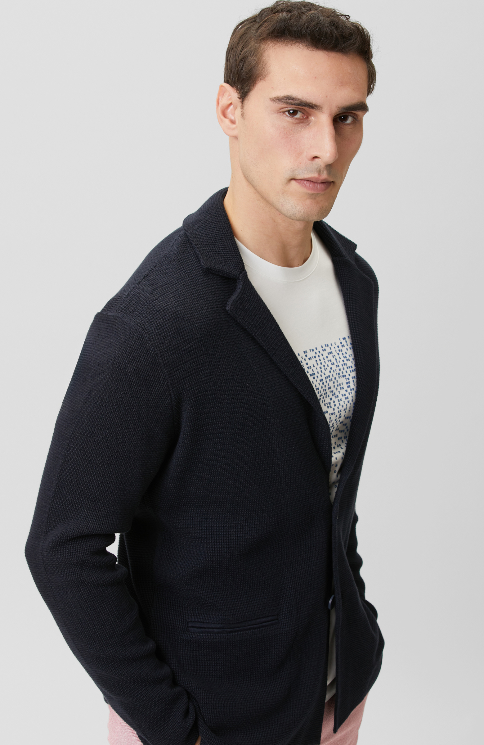 Lacivert Keten Karışımlı Triko Ceket