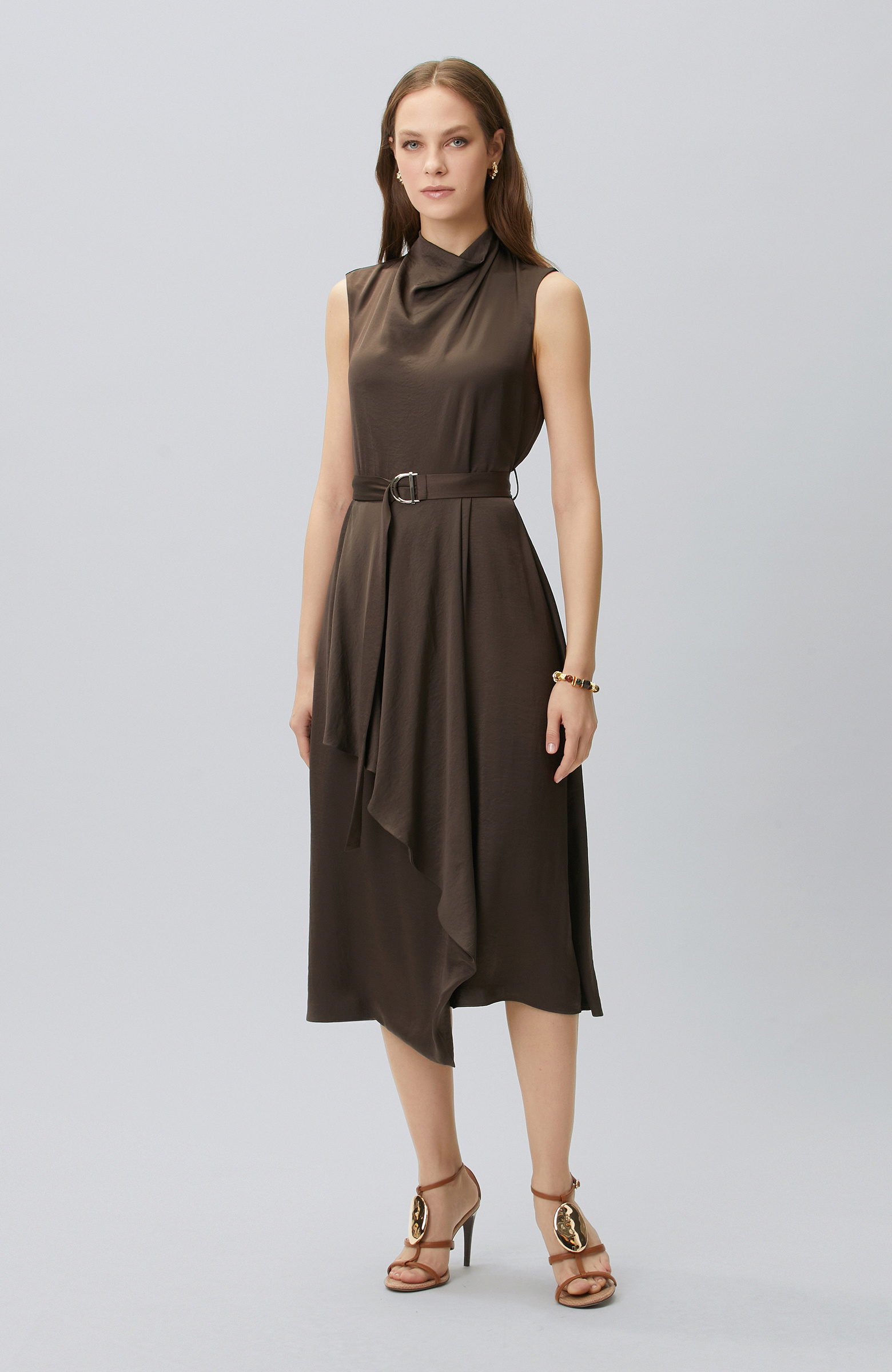 Bitter Brown Degaje Neck Dress