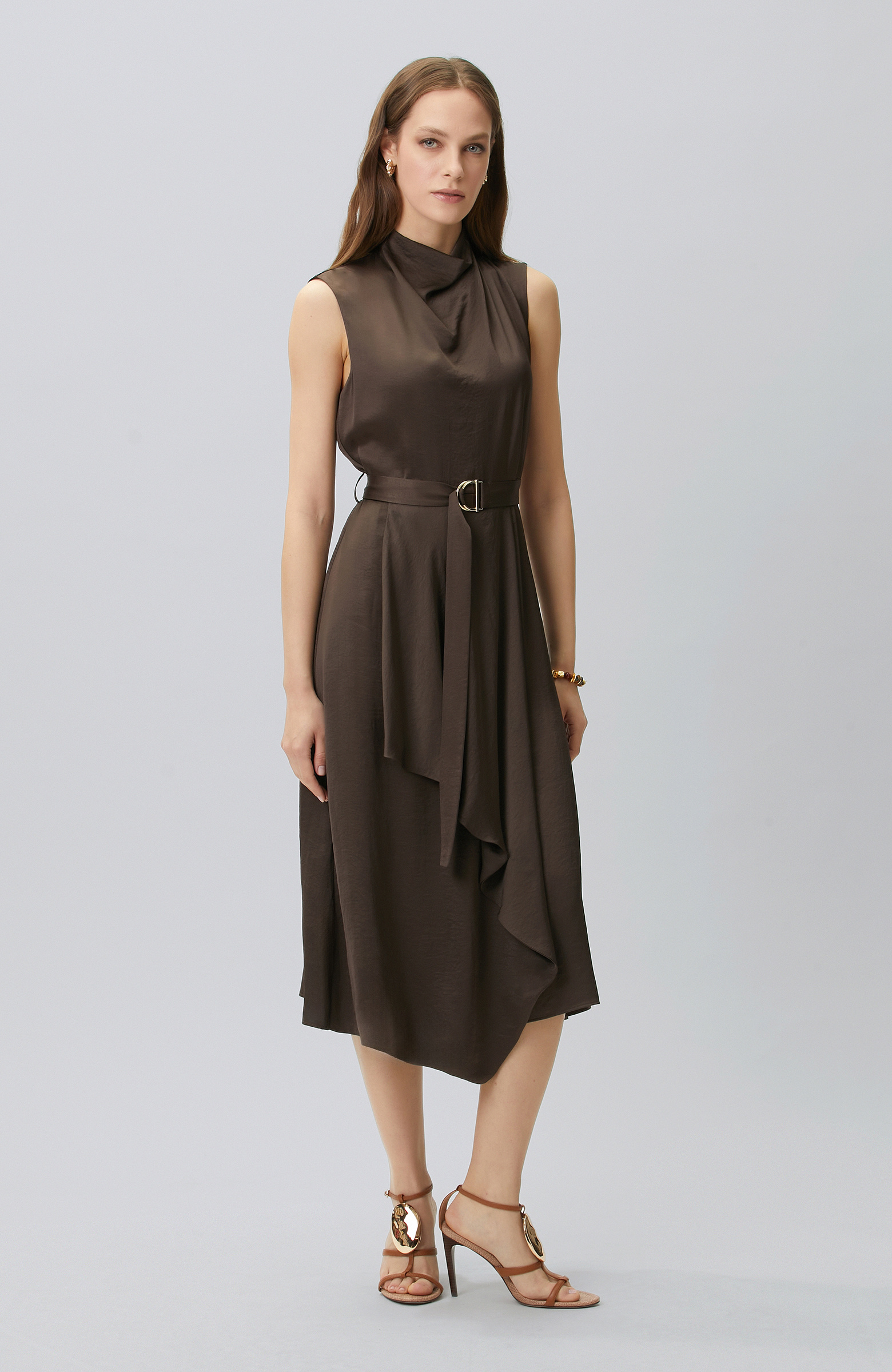 Bitter Brown Degaje Neck Dress