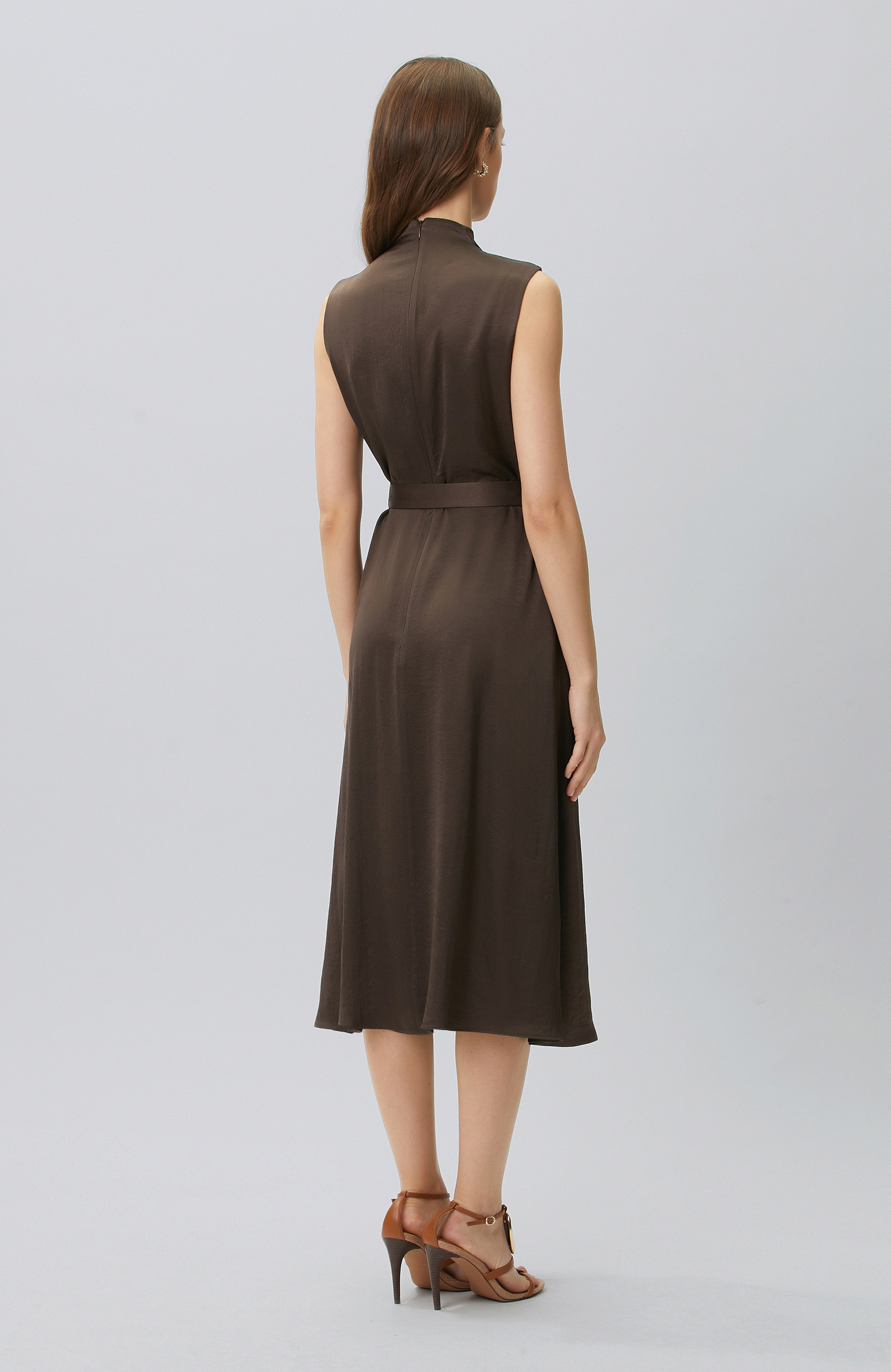 Bitter Brown Degaje Neck Dress