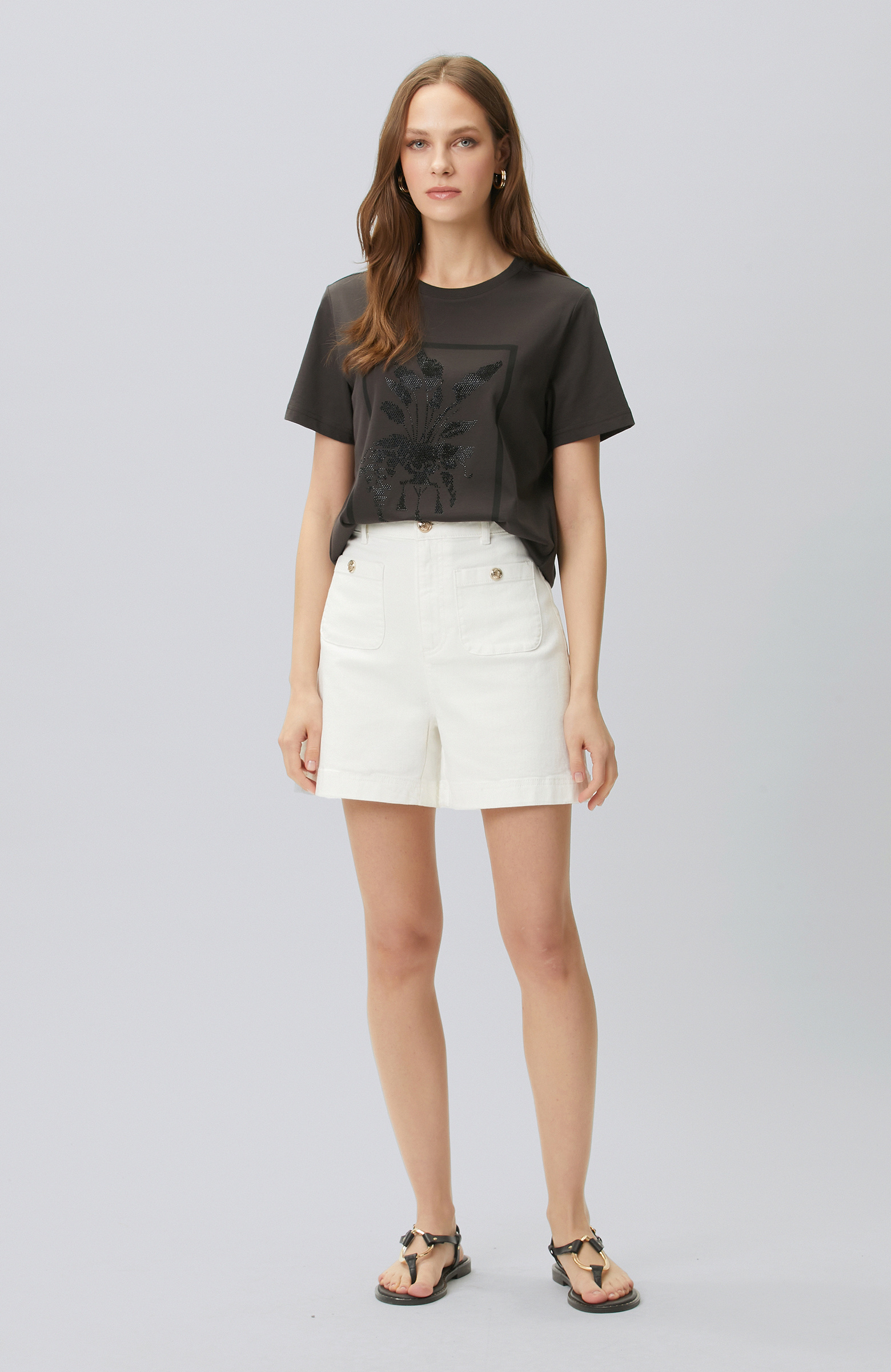 Kahverengi Royal Desen Taş Baskılı T-shirt