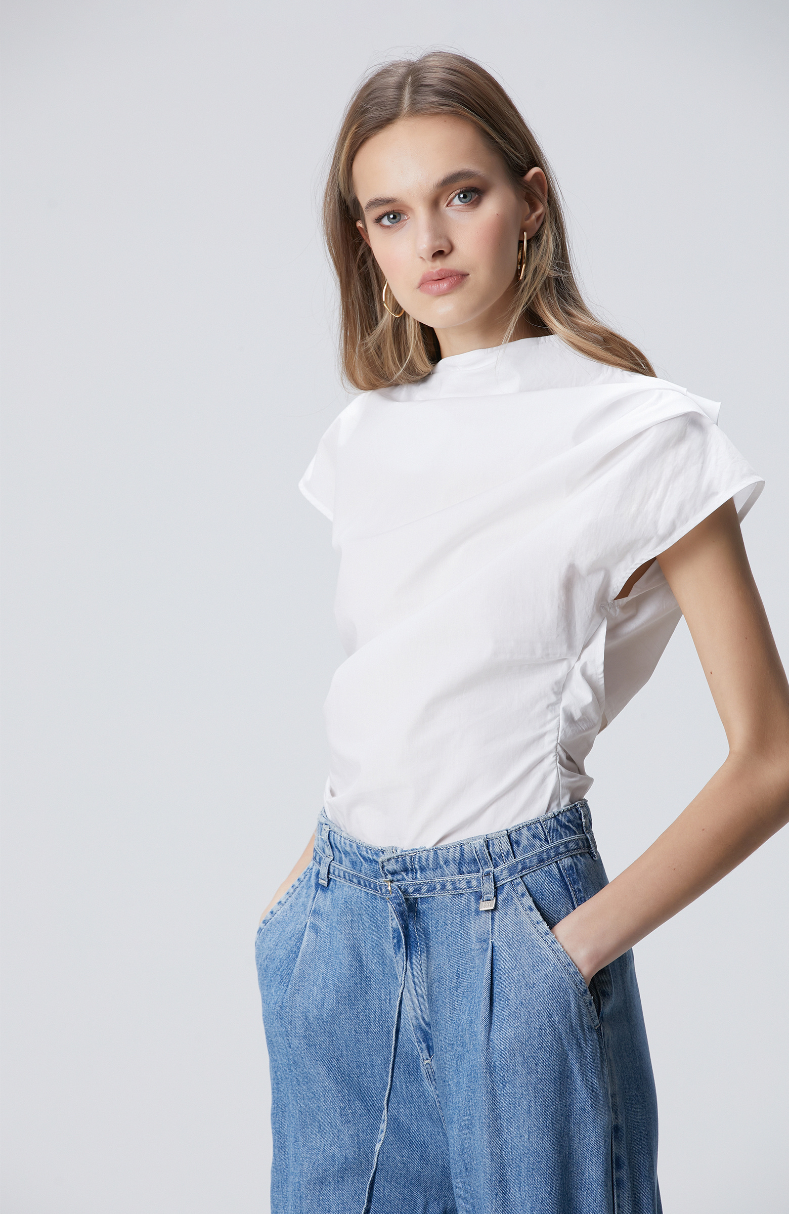 Off White Asymmetrical Collar Blouse
