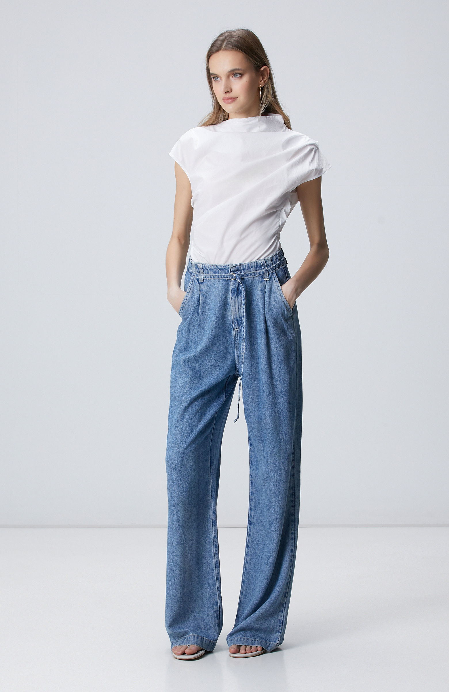 Off White Asymmetrical Collar Blouse