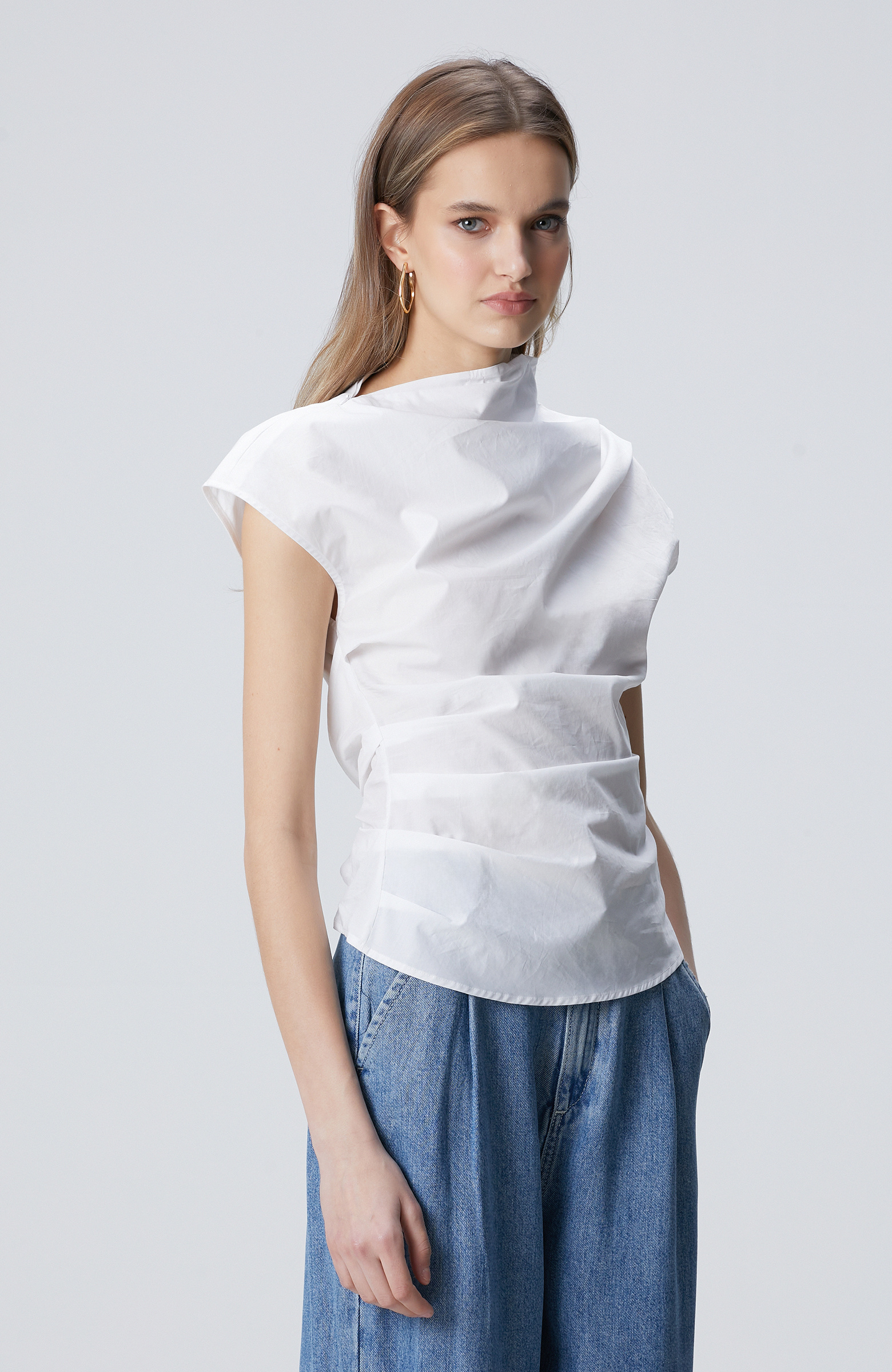 Off White Asymmetrical Collar Blouse