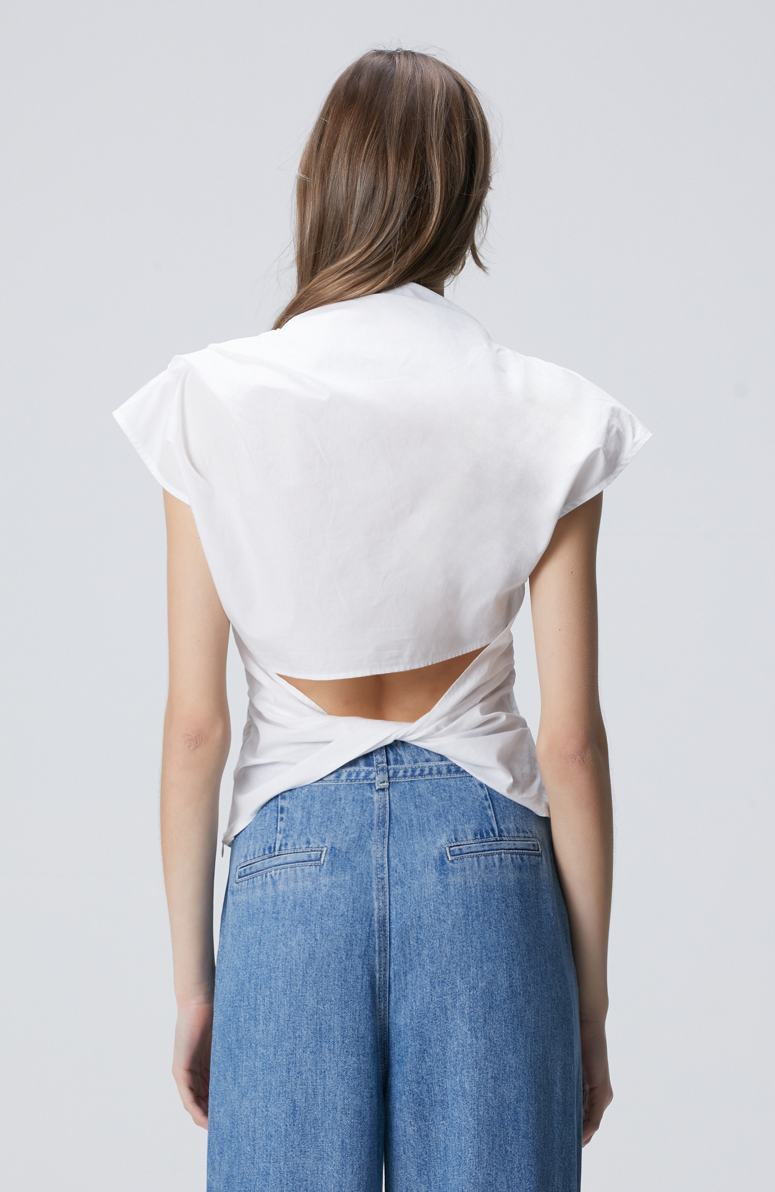 Off White Asymmetrical Collar Blouse