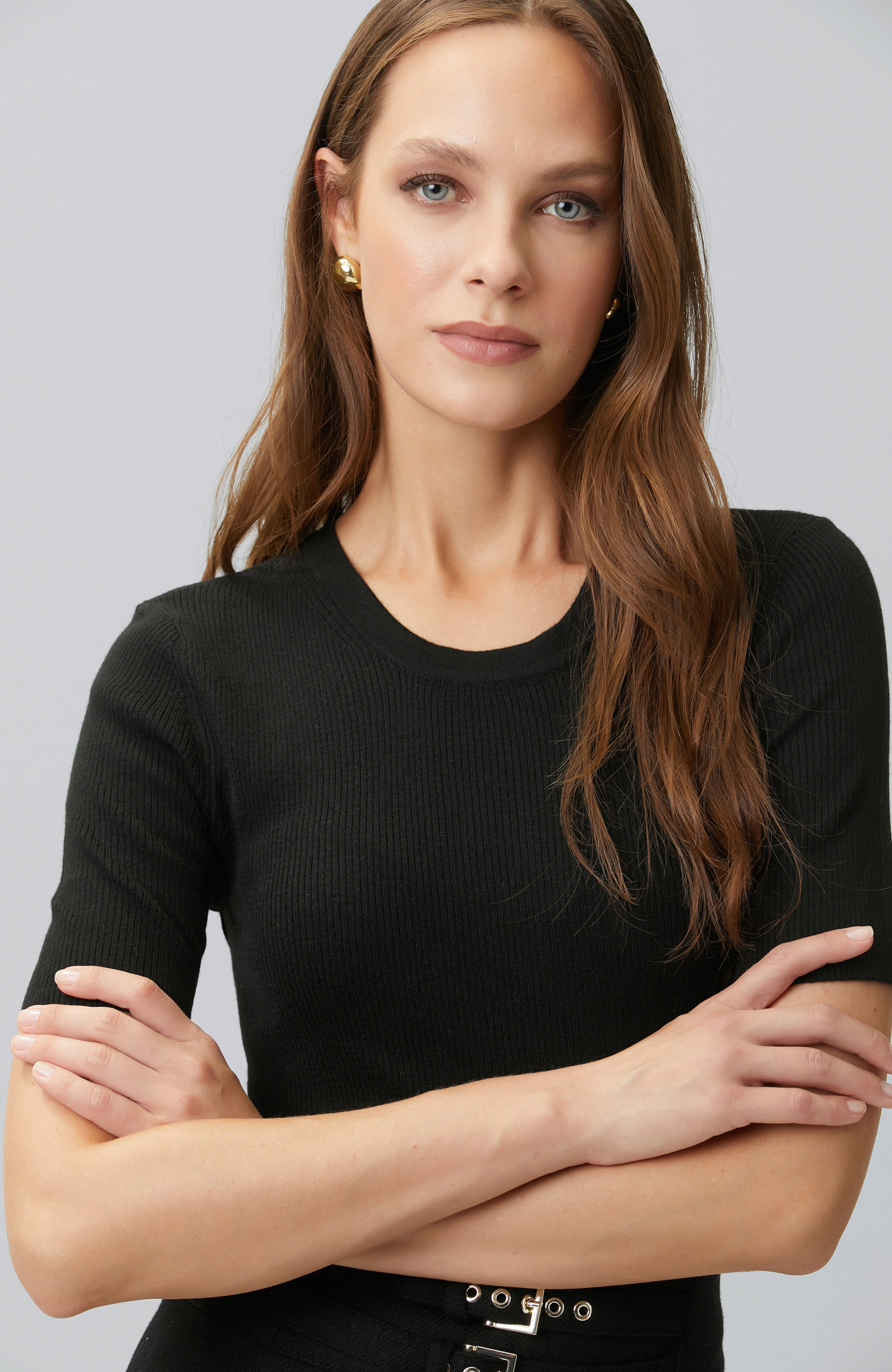Black Short Sleeve Wool Blend Knitwear Sweater