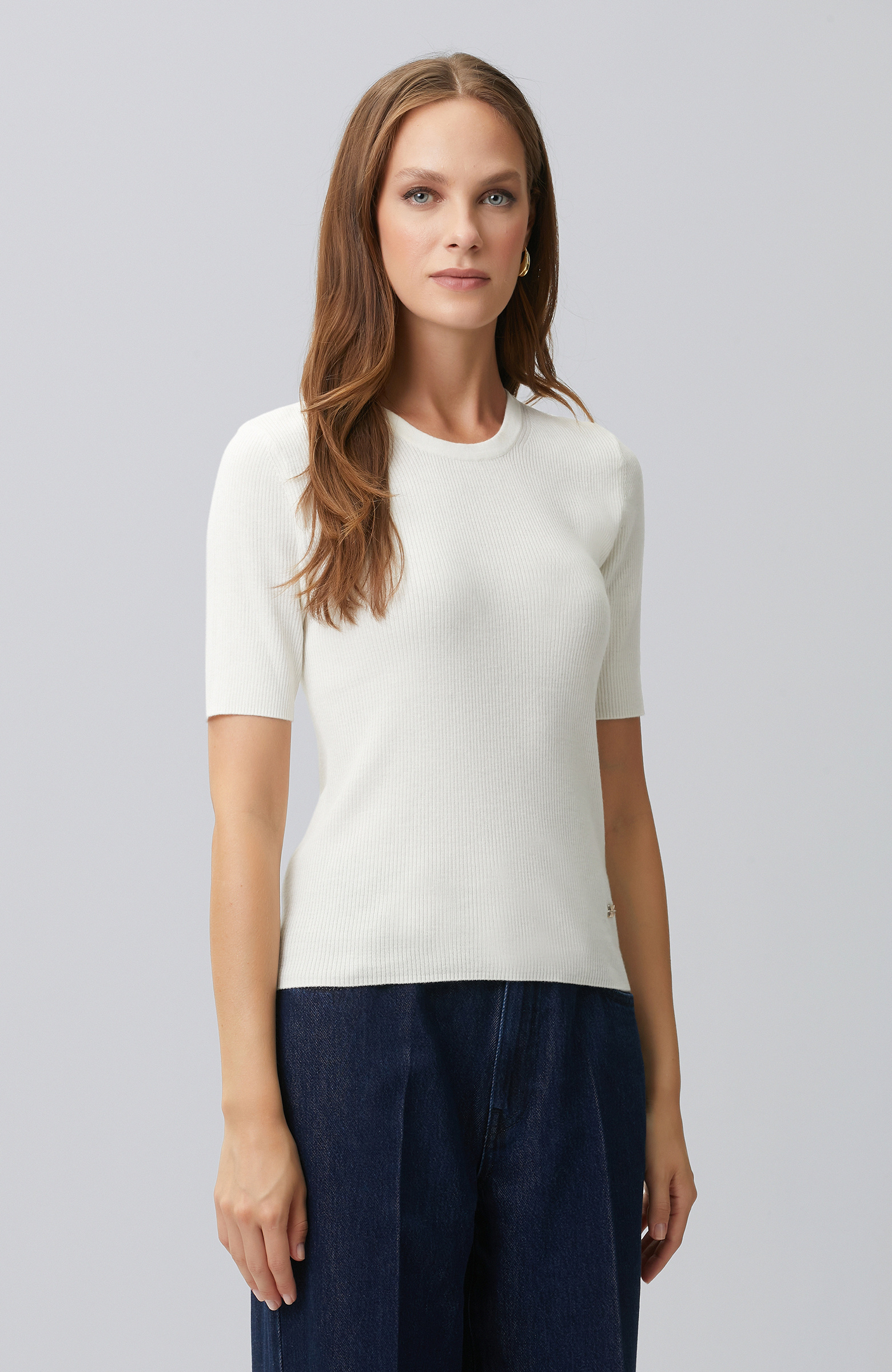 Off White Short Sleeve Wool Blend Knitwear Sweater