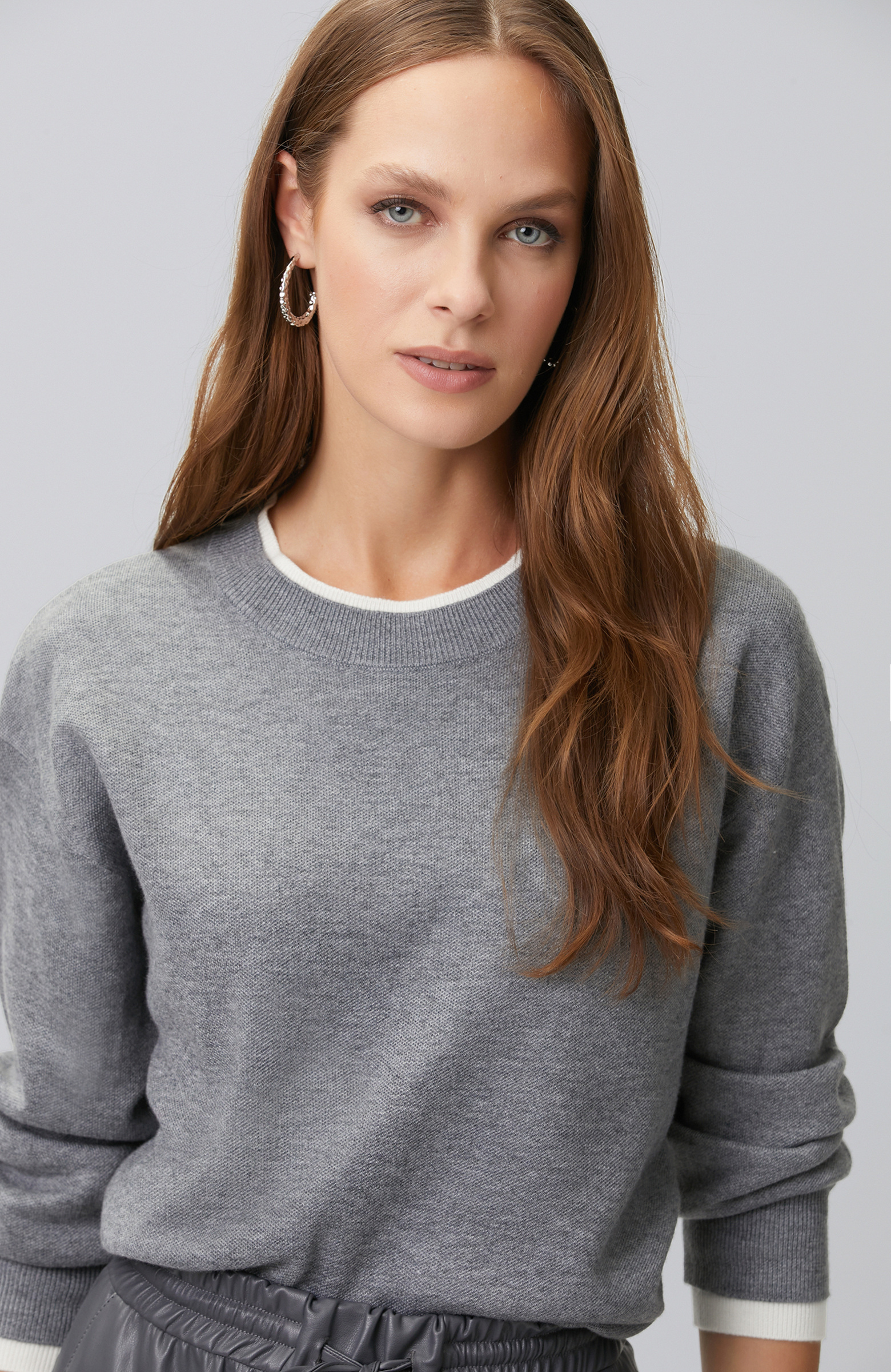 Grey Double Color Oversize Wool Blend Knitwear Sweater