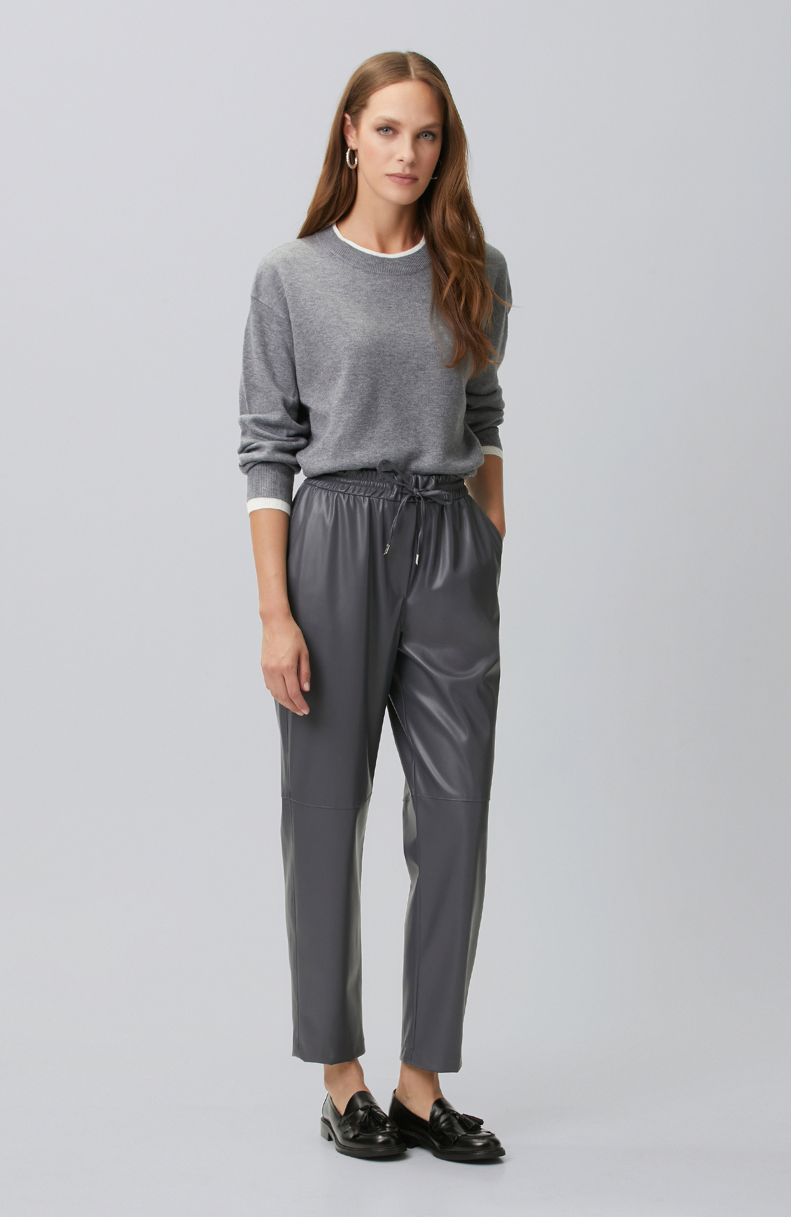 Grey Double Color Oversize Wool Blend Knitwear Sweater
