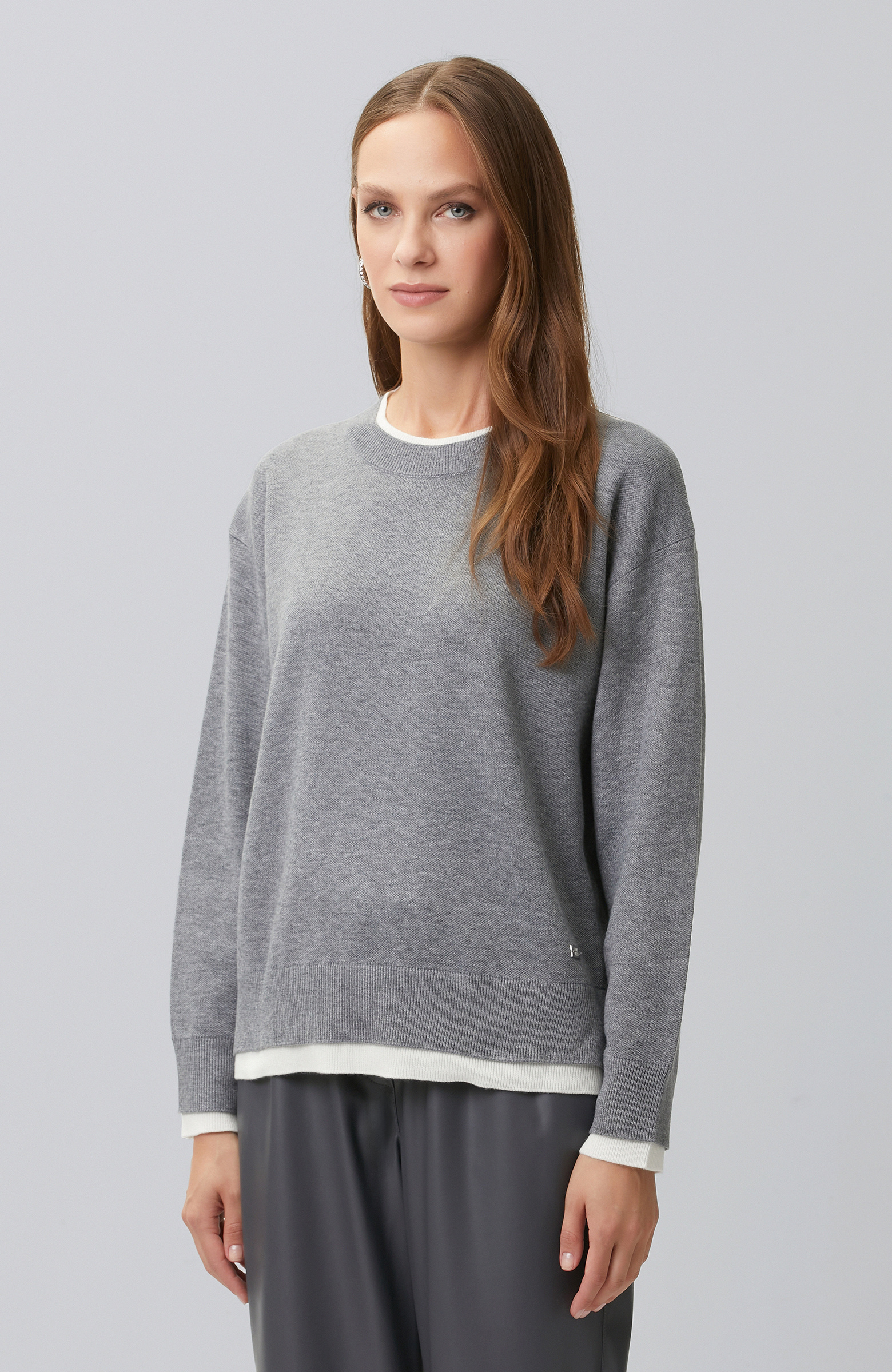Grey Double Color Oversize Wool Blend Knitwear Sweater