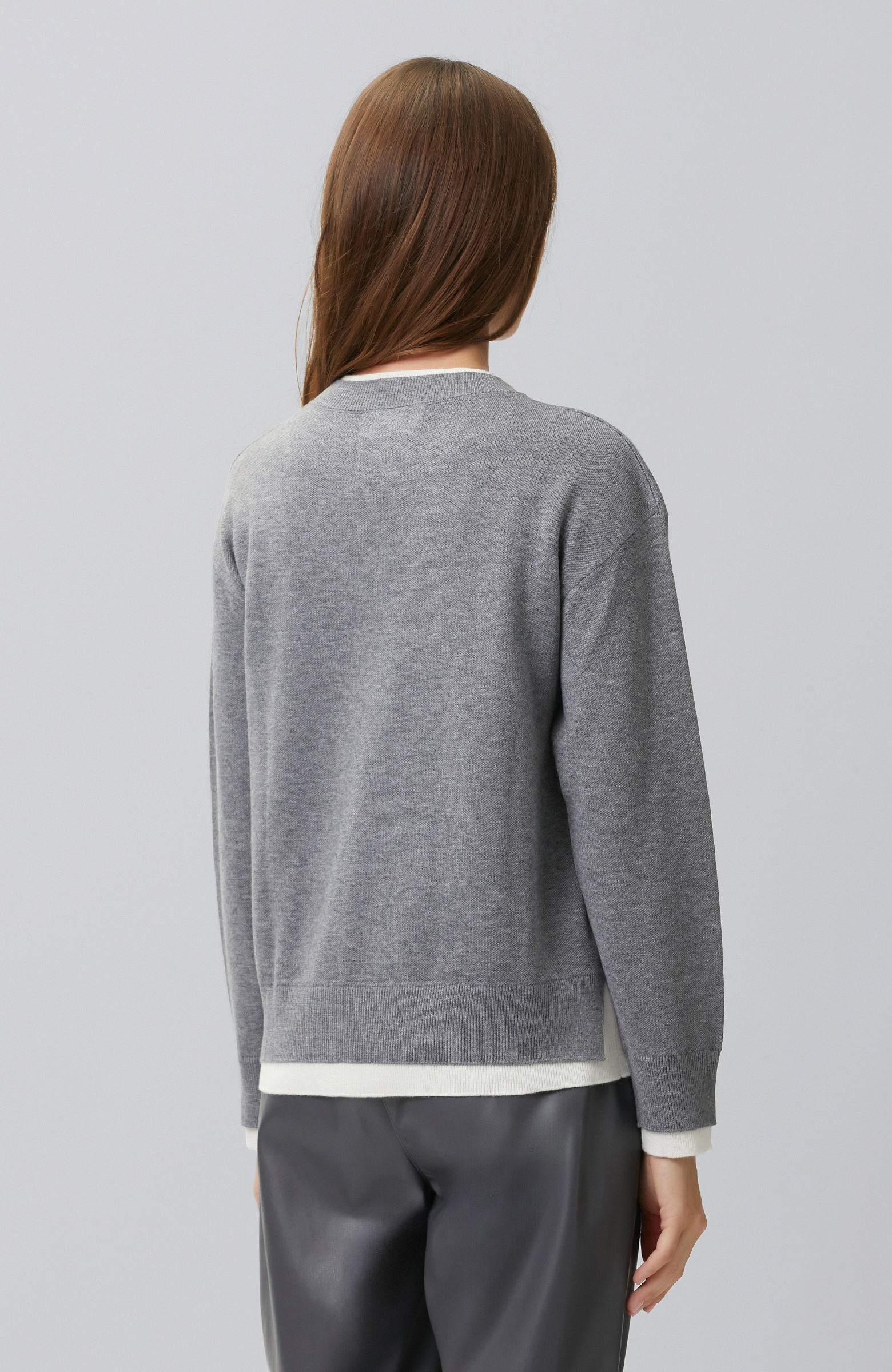 Grey Double Color Oversize Wool Blend Knitwear Sweater