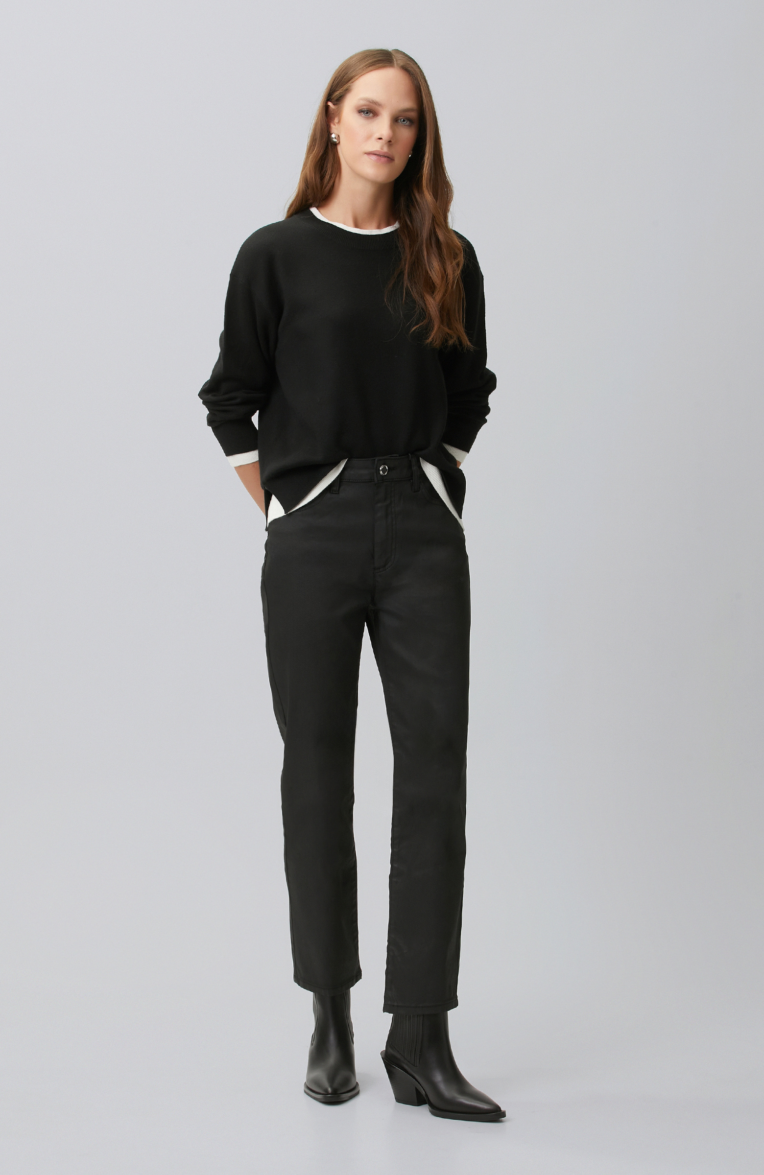Black Double Color Oversize Wool Blend Knitwear Sweater