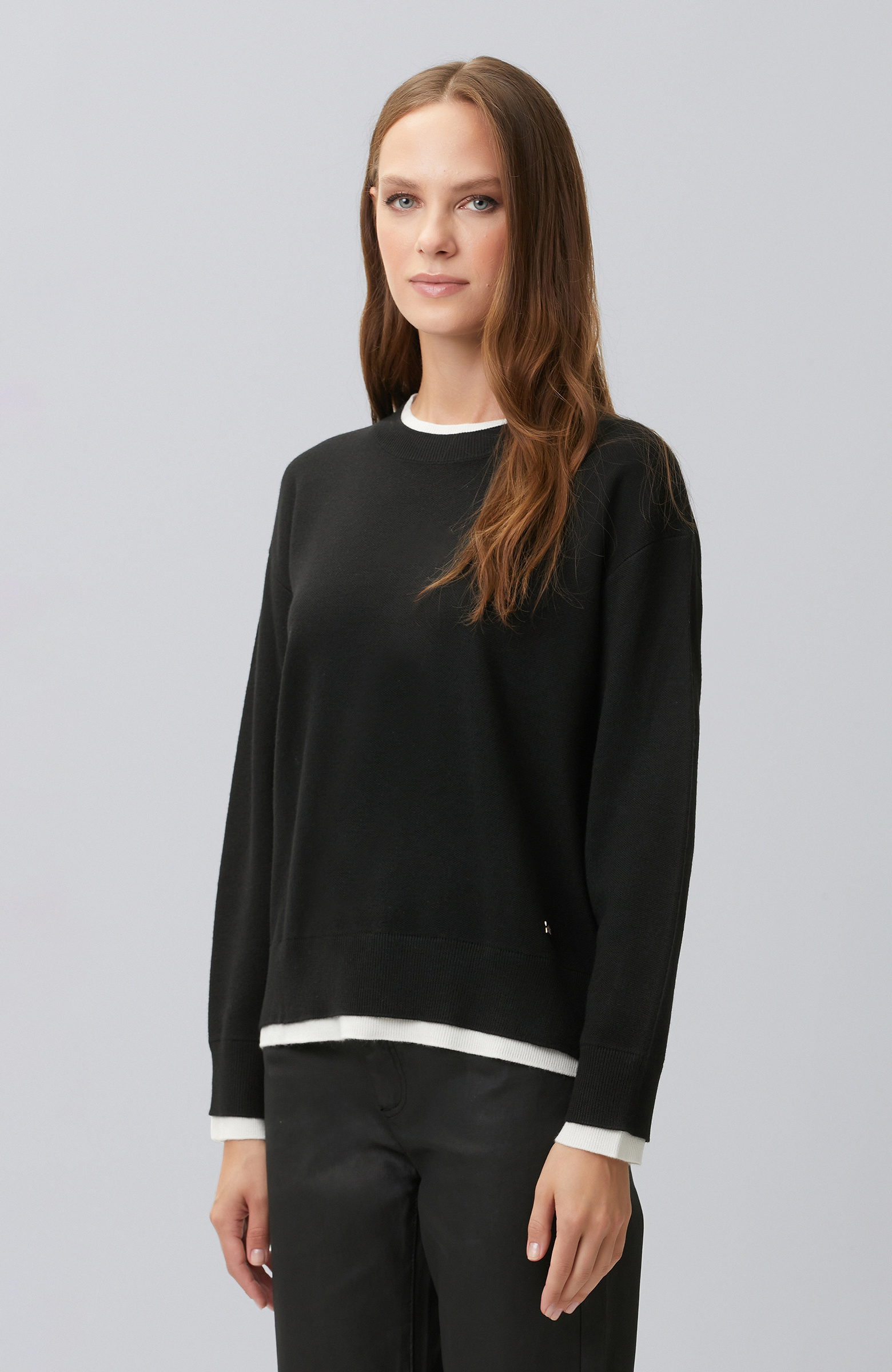 Black Double Color Oversize Wool Blend Knitwear Sweater