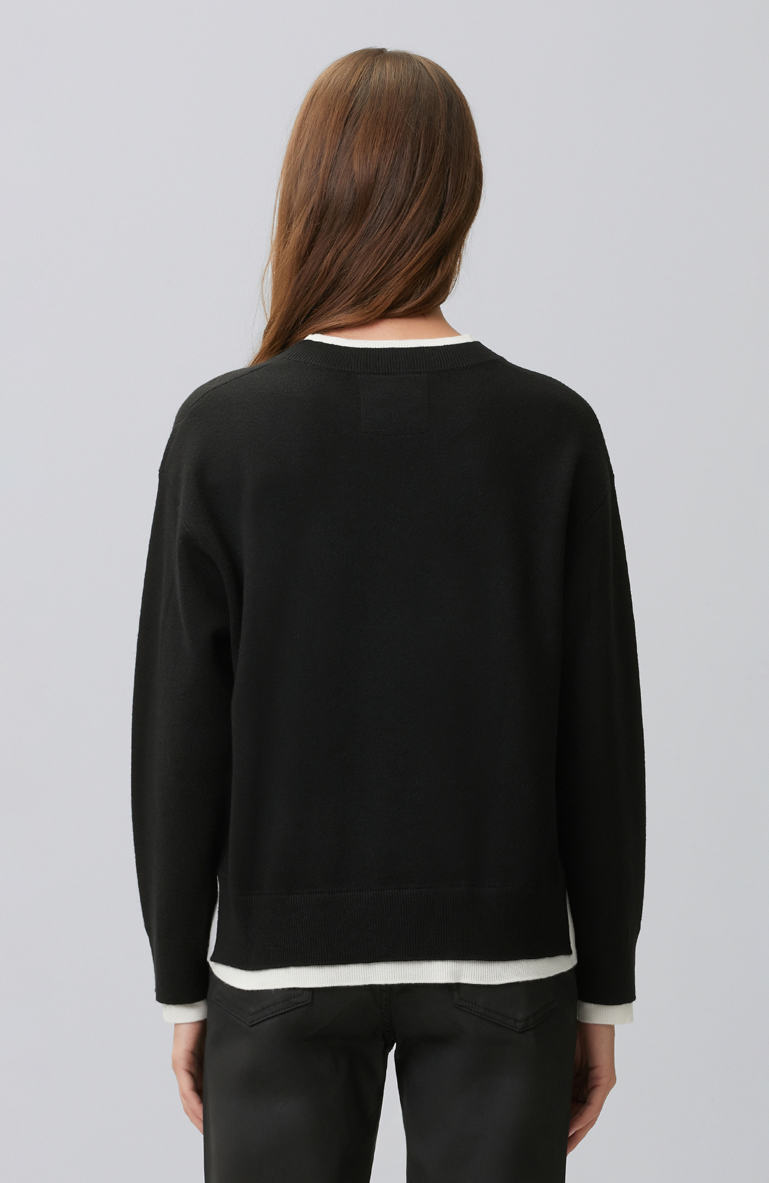 Black Double Color Oversize Wool Blend Knitwear Sweater