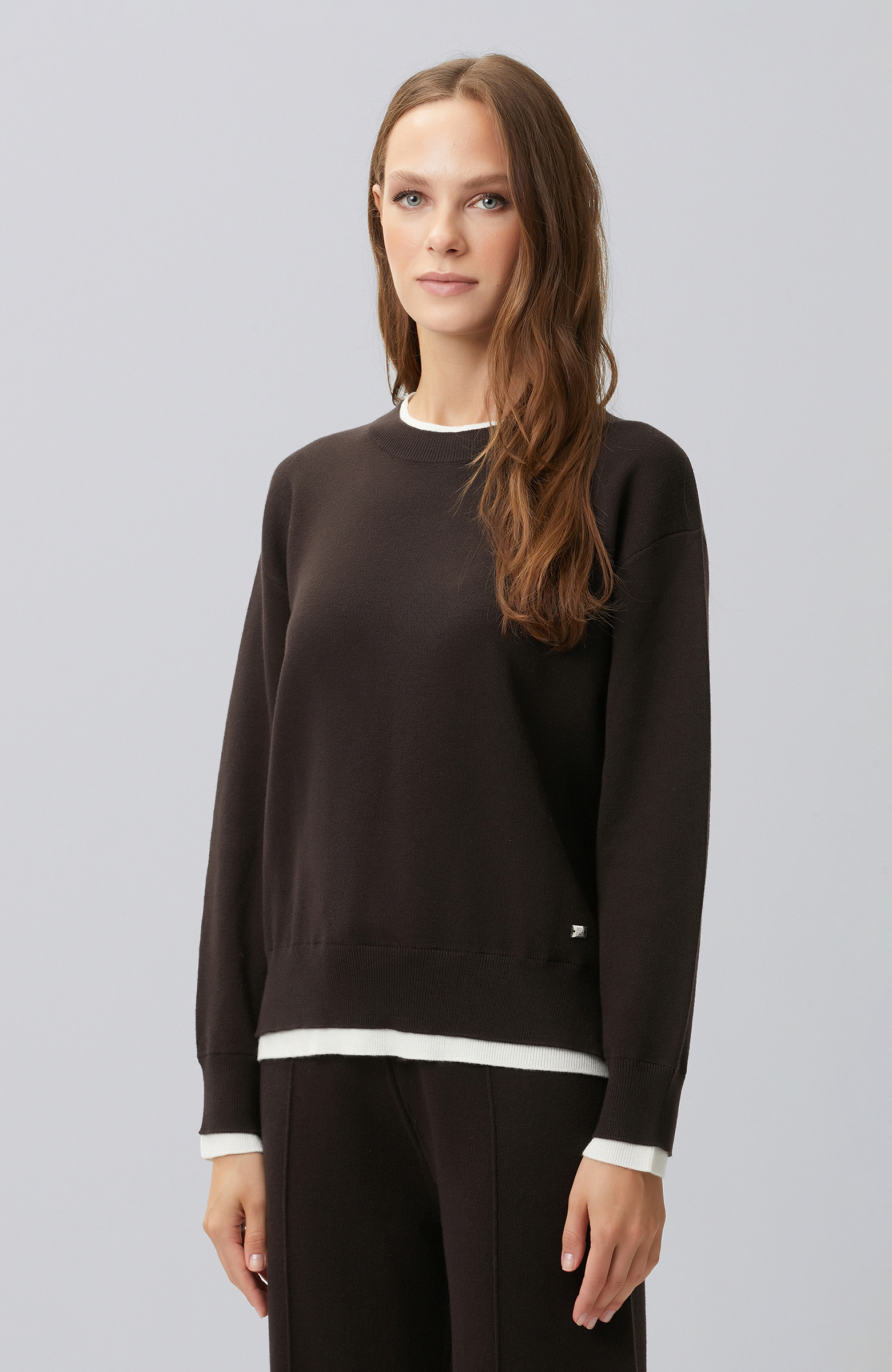 Bitter Brown Double Color Oversize Sweater