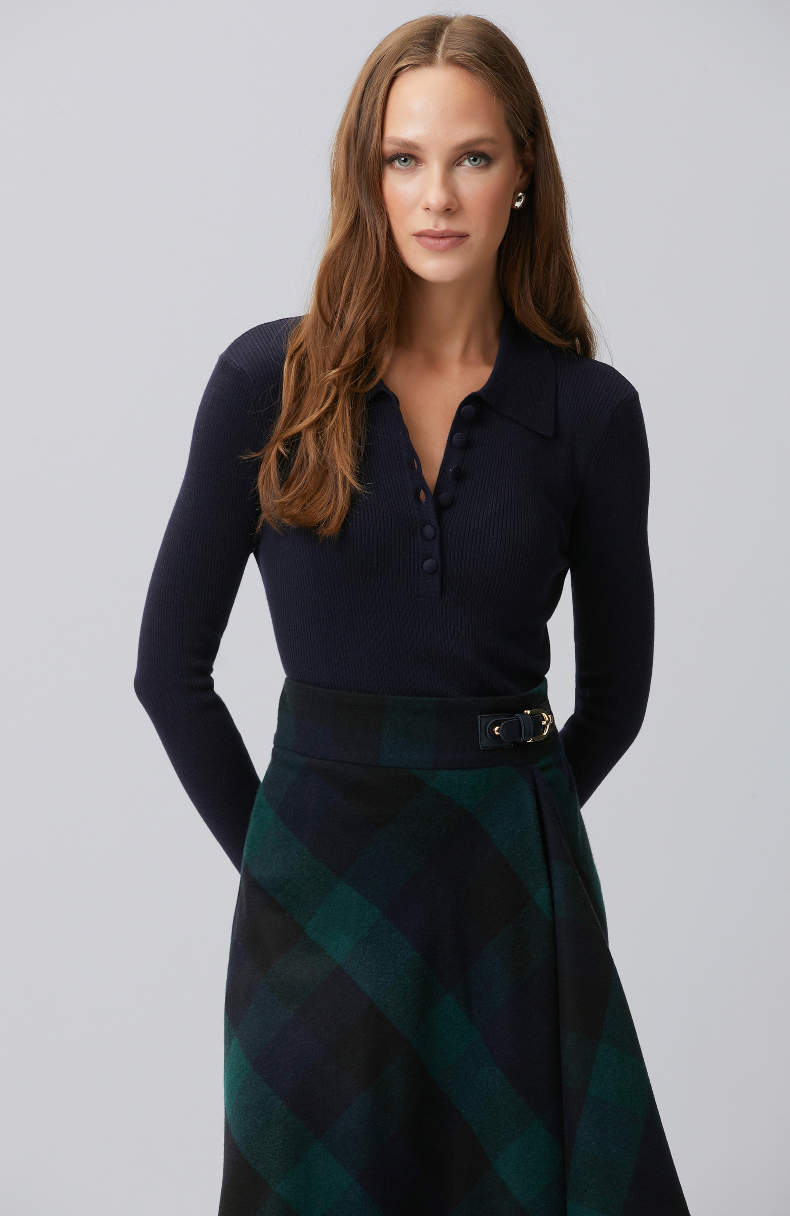 Navy Blue Polo Neck Knitwear Sweater