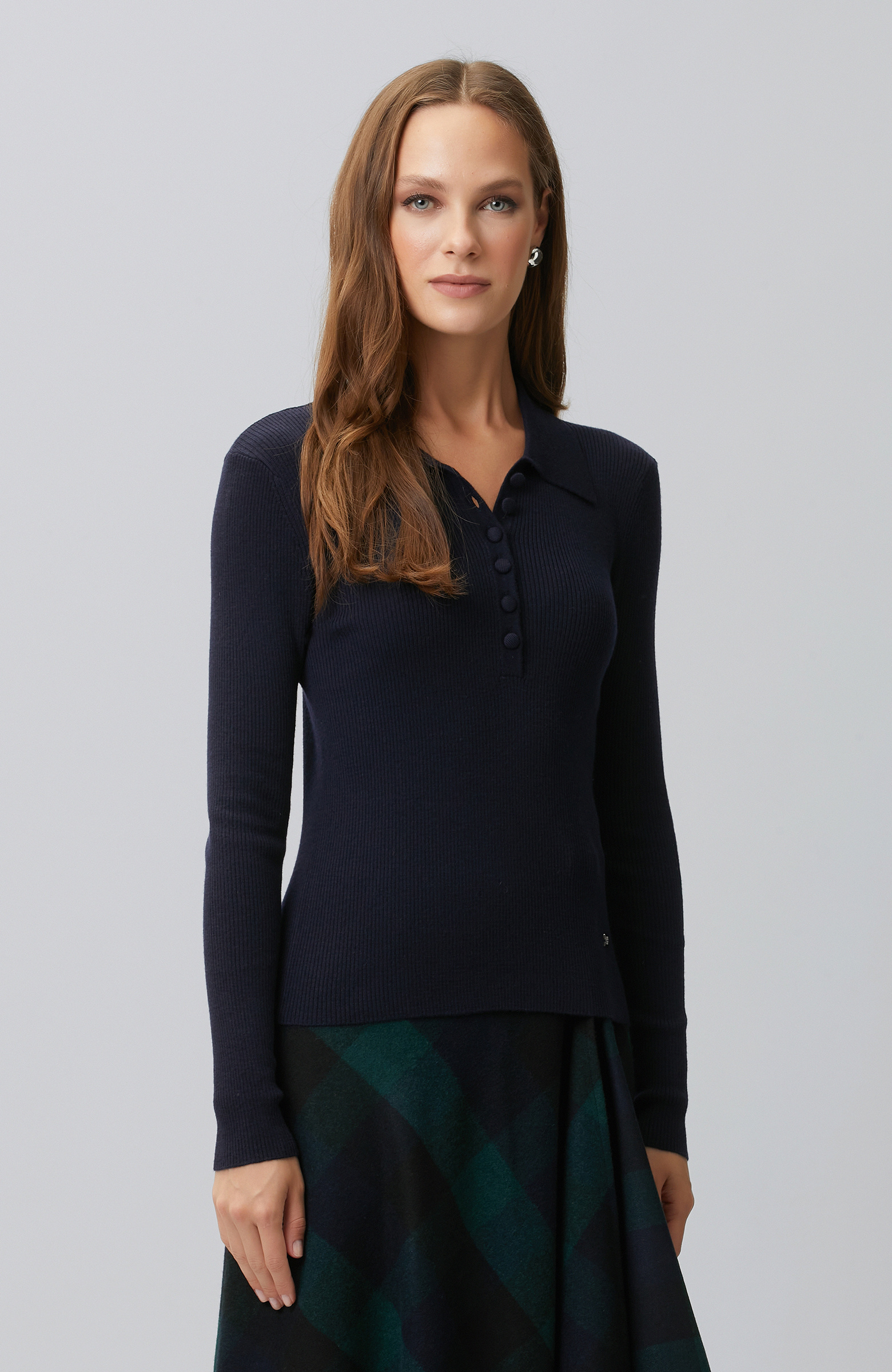 Navy Blue Polo Neck Knitwear Sweater