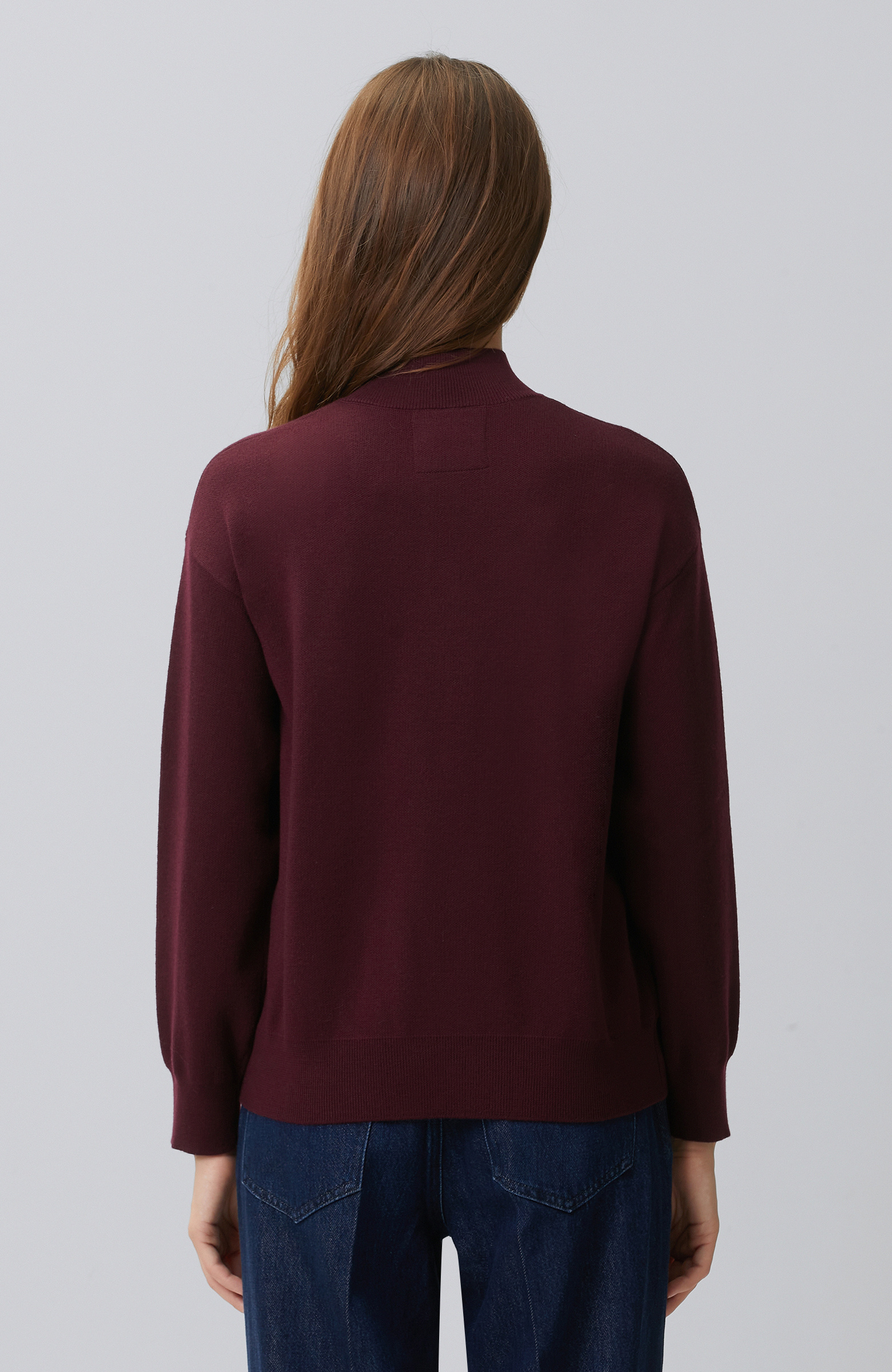Burgundy High Collar Wool Blend Knitwear Sweater