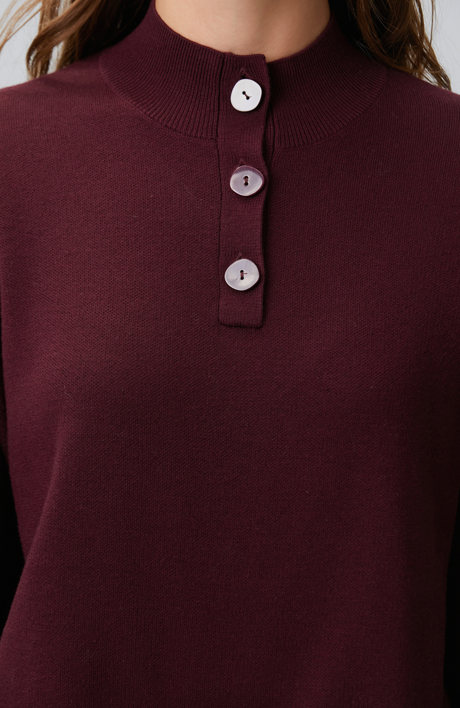 Burgundy High Collar Wool Blend Knitwear Sweater